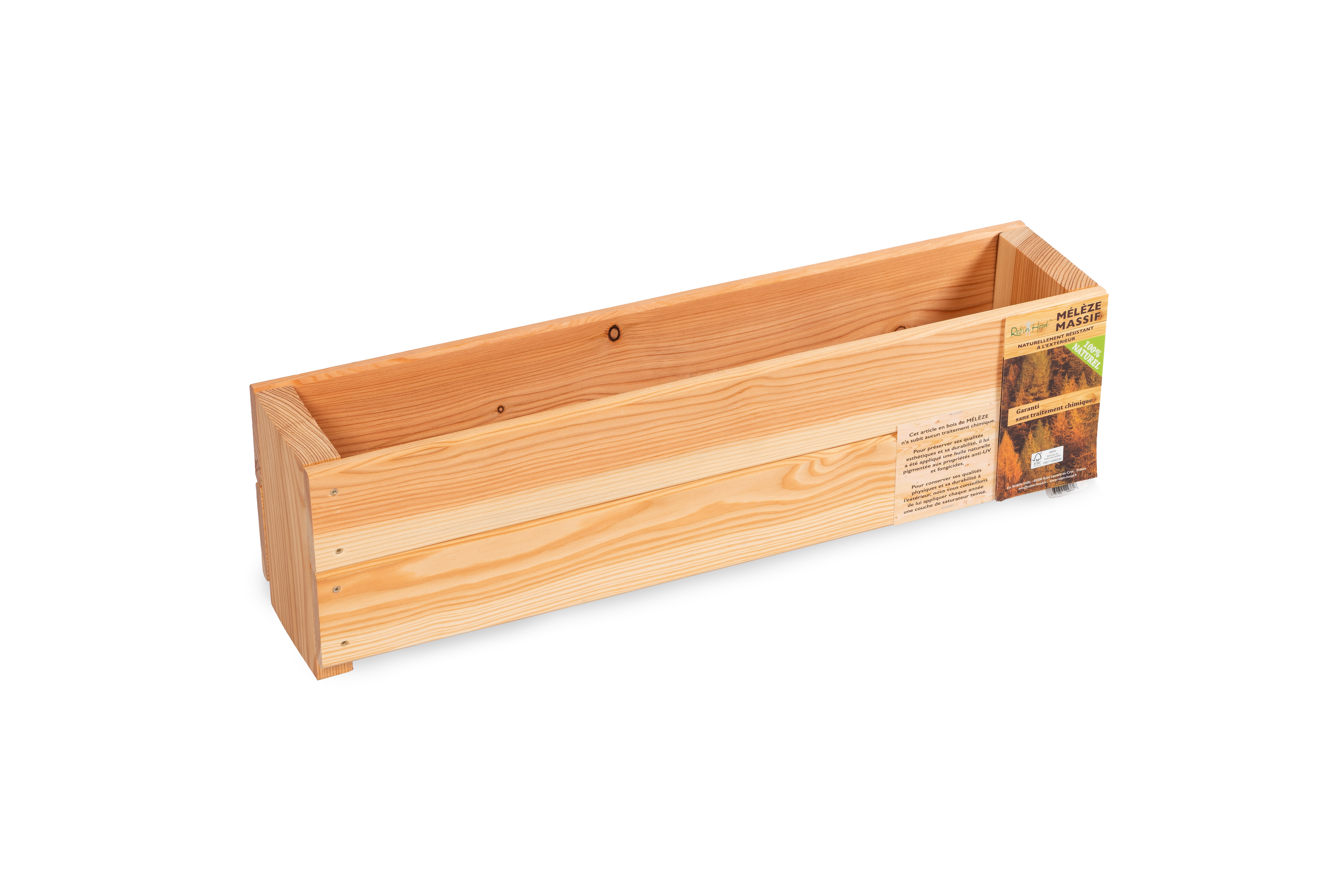 Jardinière rectangulaire en bois de mélèze naturel huilé L.70 cm l.15 cm H.18 cm - Robin hood - Image 1