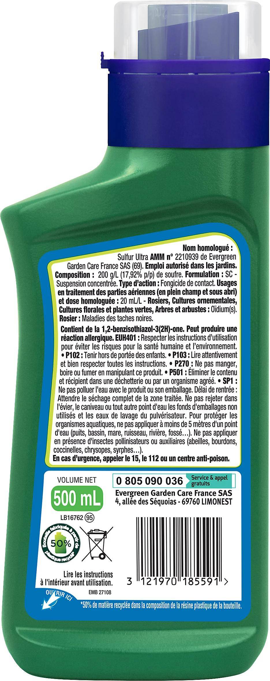 Anti-maladies Rosiers Ultra UAB fongicide soufre liquide concentré 500 ml - Fertiligene - Imagen 1
