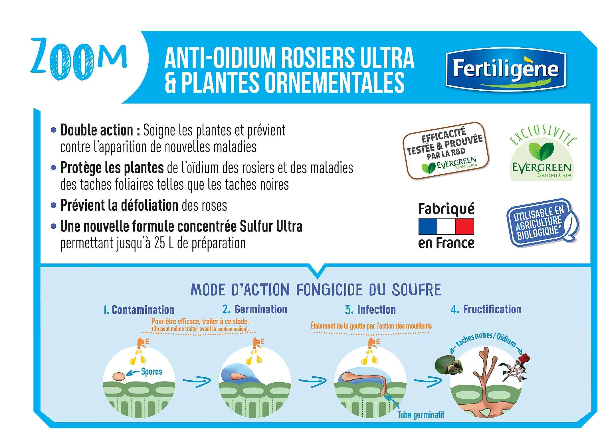 Anti-maladies Rosiers Ultra UAB fongicide soufre liquide concentré 500 ml - Fertiligene - Imagen 3