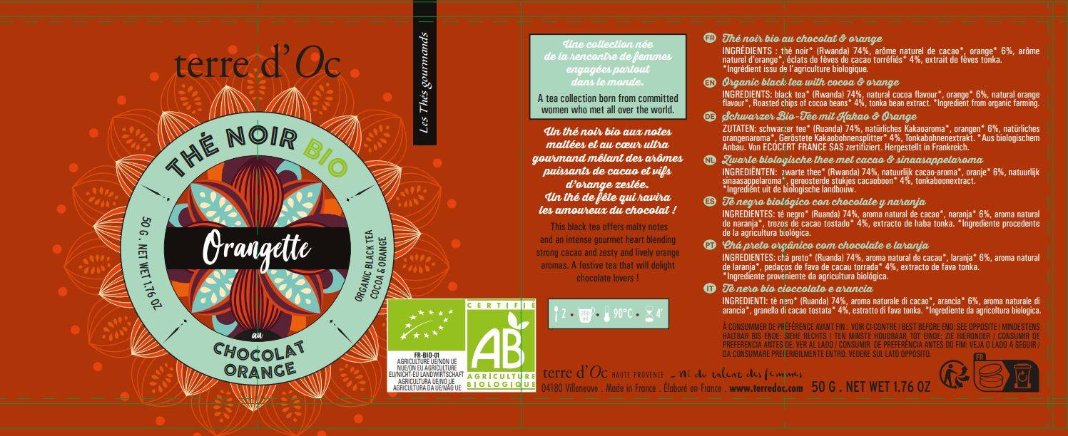 Terre d'Oc - 3 thés BIO chocolat orange 50g/ pamplemousse verveine 35g/ myrtille fruits rouges 35 g - Terre d'Oc - Imagen 2
