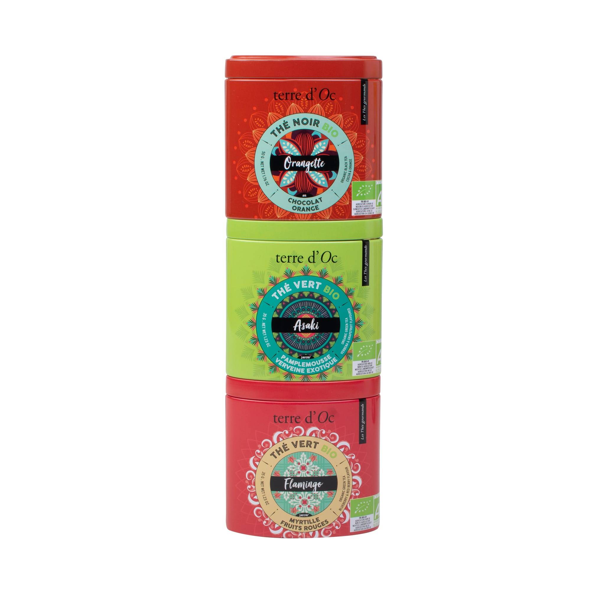 Terre d'Oc - 3 thés BIO chocolat orange 50g/ pamplemousse verveine 35g/ myrtille fruits rouges 35 g - Terre d'Oc - Imagen 4