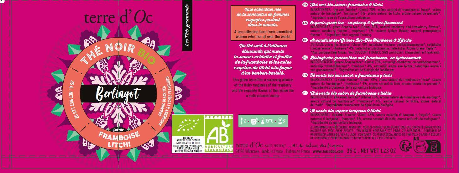 Terre d'Oc - 2 thés BIO Framboise-Litchi 35 g / Chocolat-orange 50 g - Terre d'Oc - Imagen 2