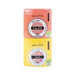 Terre d'Oc - Duo thés BIO: thé vert peche-Mirabelle 35 g / thé noir Rhum-vanille-orange 40 g - Terre d'Oc - Imagen 1