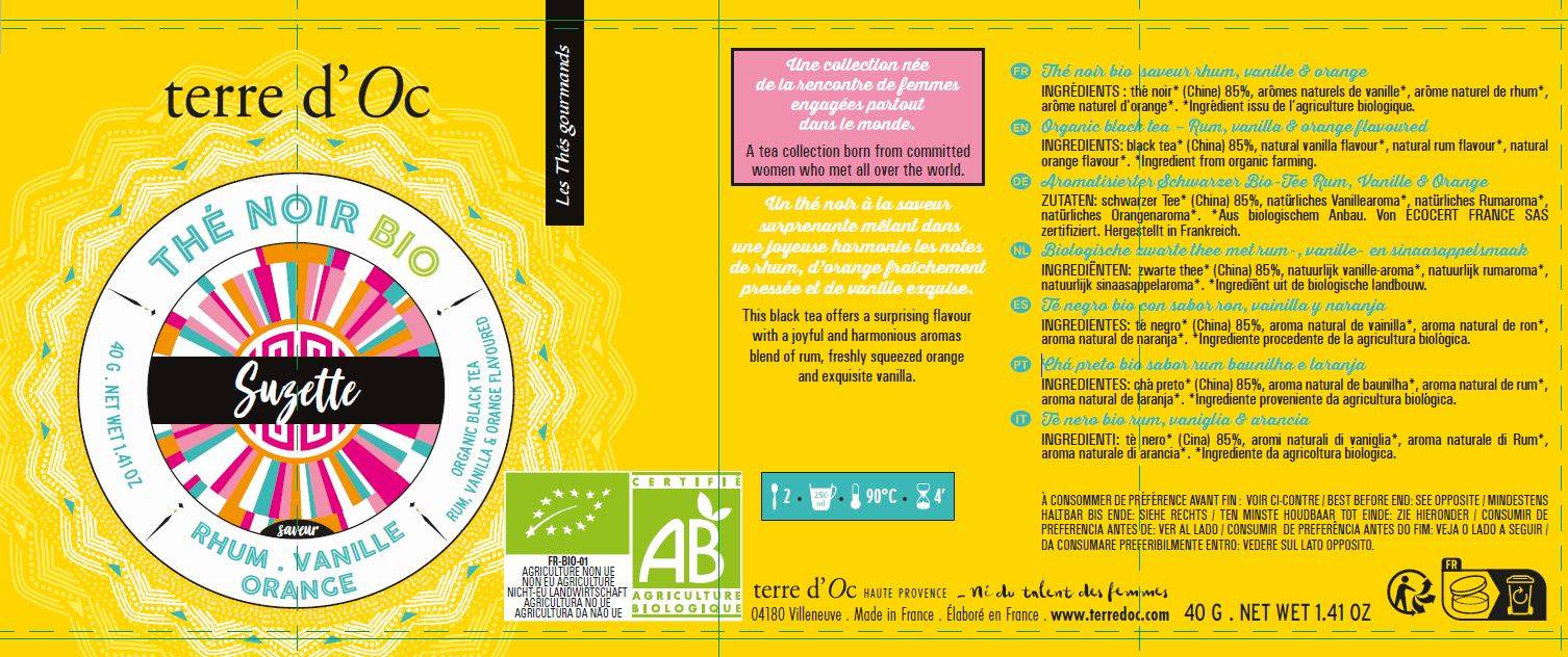 Terre d'Oc - Duo thés BIO: thé vert peche-Mirabelle 35 g / thé noir Rhum-vanille-orange 40 g - Terre d'Oc - Imagen 2