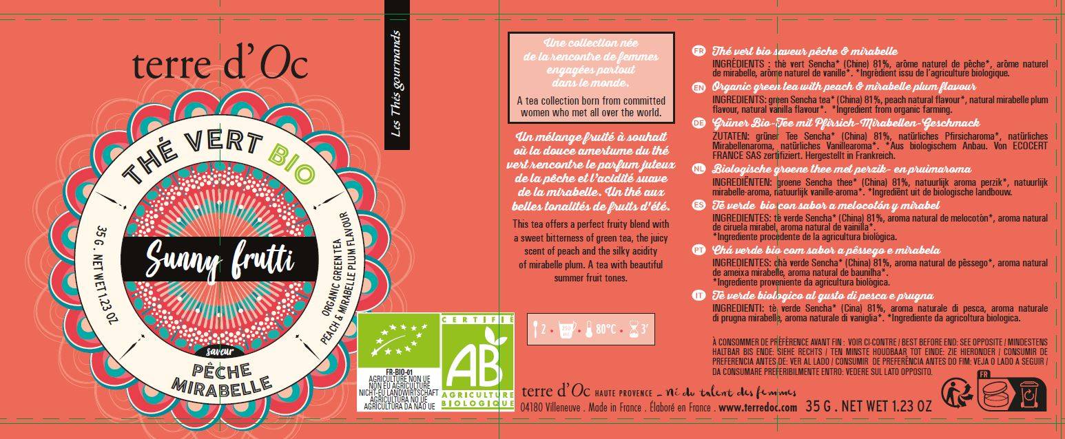 Terre d'Oc - Duo thés BIO: thé vert peche-Mirabelle 35 g / thé noir Rhum-vanille-orange 40 g - Terre d'Oc - Imagen 3