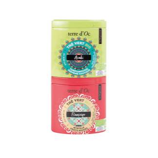 Terre d'Oc - Dúo de tés verdes BIO: verbena-pomelo 35 g/ arándano-Frutas rojas 35 g -Terre d'Oc