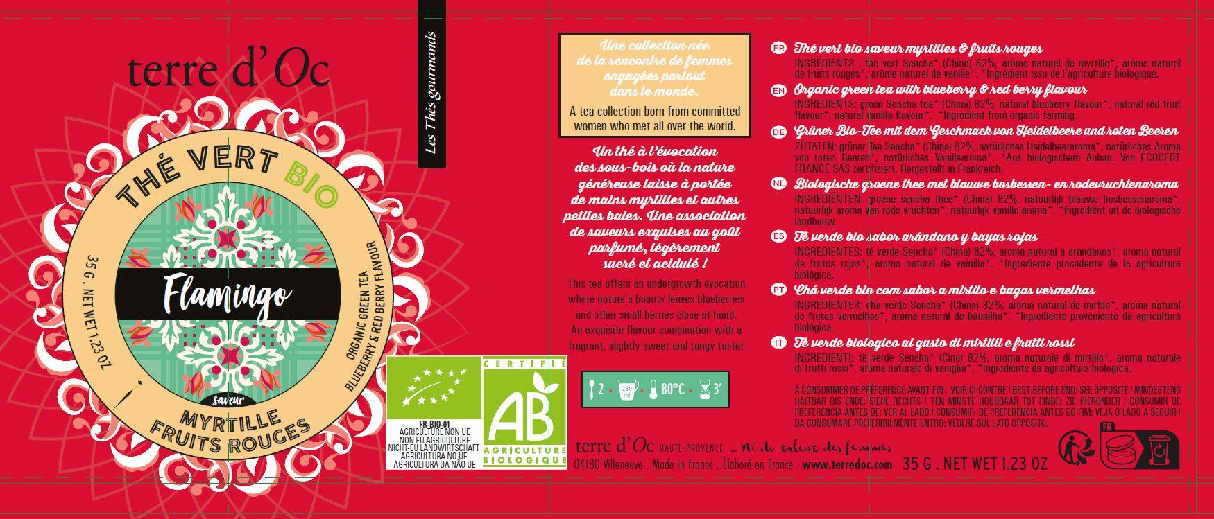 Terre d'Oc - Duo thés verts BIO: verveine-pamplemousse 35 g/ myrtille-Fruits rouges 35 g -Terre d'Oc - Imagen 2