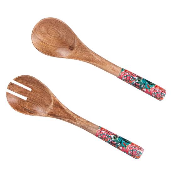 Couverts à salade ASA 27 cm manche bois tête porcelaine Couverts à salade ASA 27 cm manche bois tête porcelaine