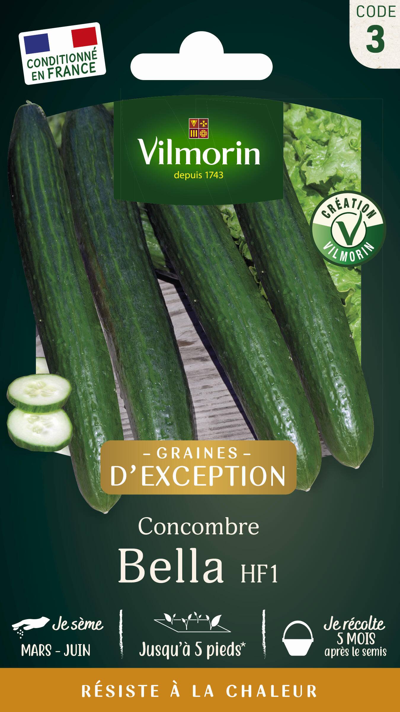 Vilmorin - Concombre Bella F1 Graines d'Exception série 3 sachet graines 0,5 g - Vilmorin - Image 1