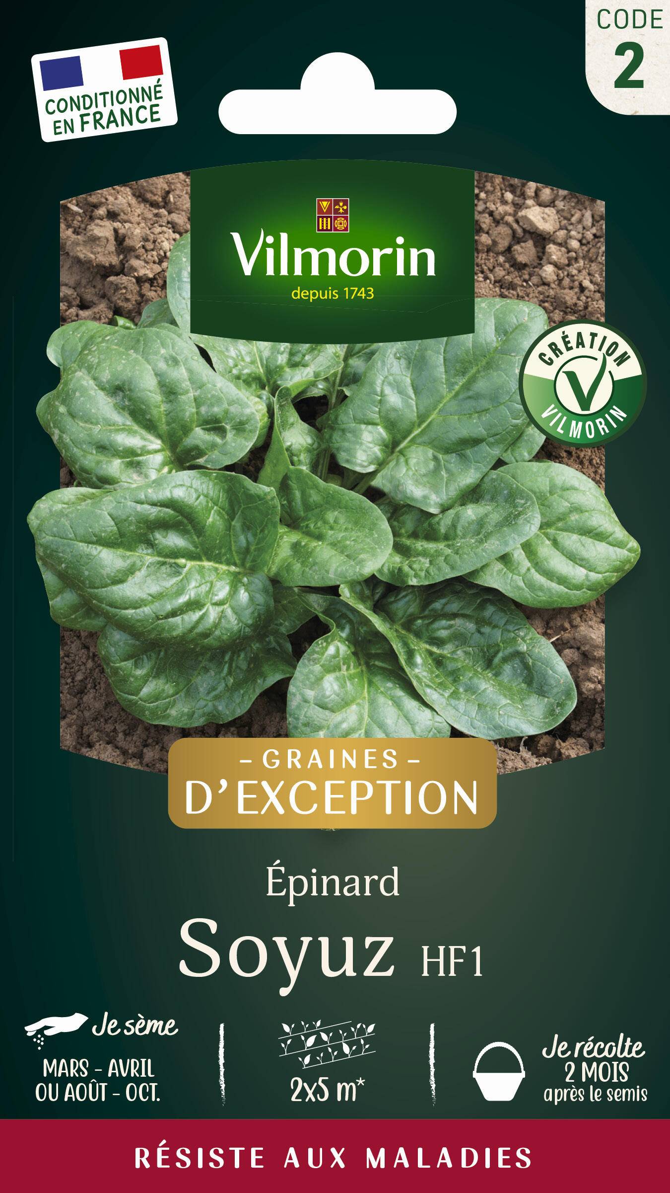 Vilmorin - Epinard Soyuz F1 serie 2 sachet graines 7 g - Vilmorin