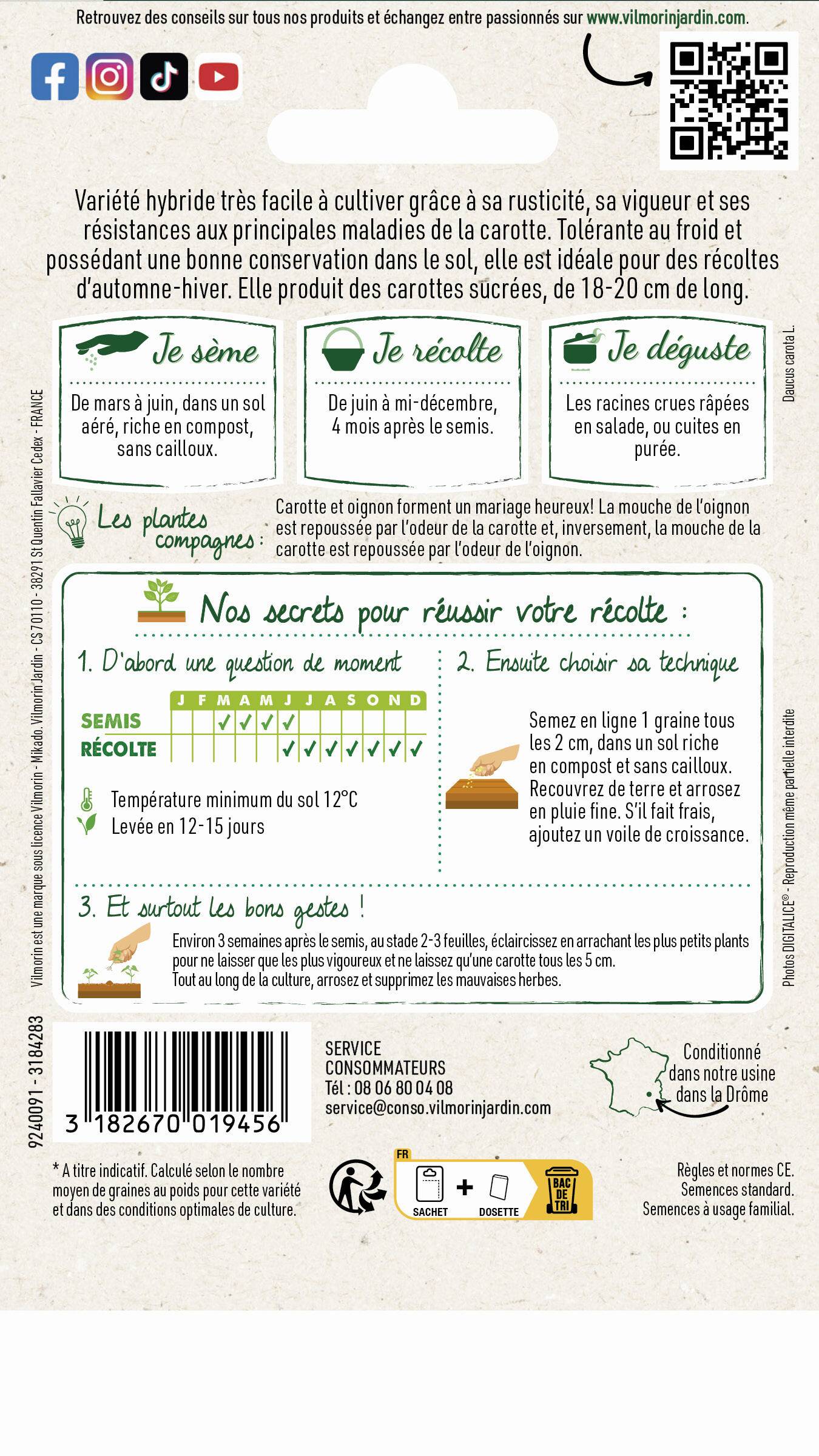 Vilmorin - Carotte Boléro F1 serie 3 sachet graines 1 g - Vilmorin - Image 2