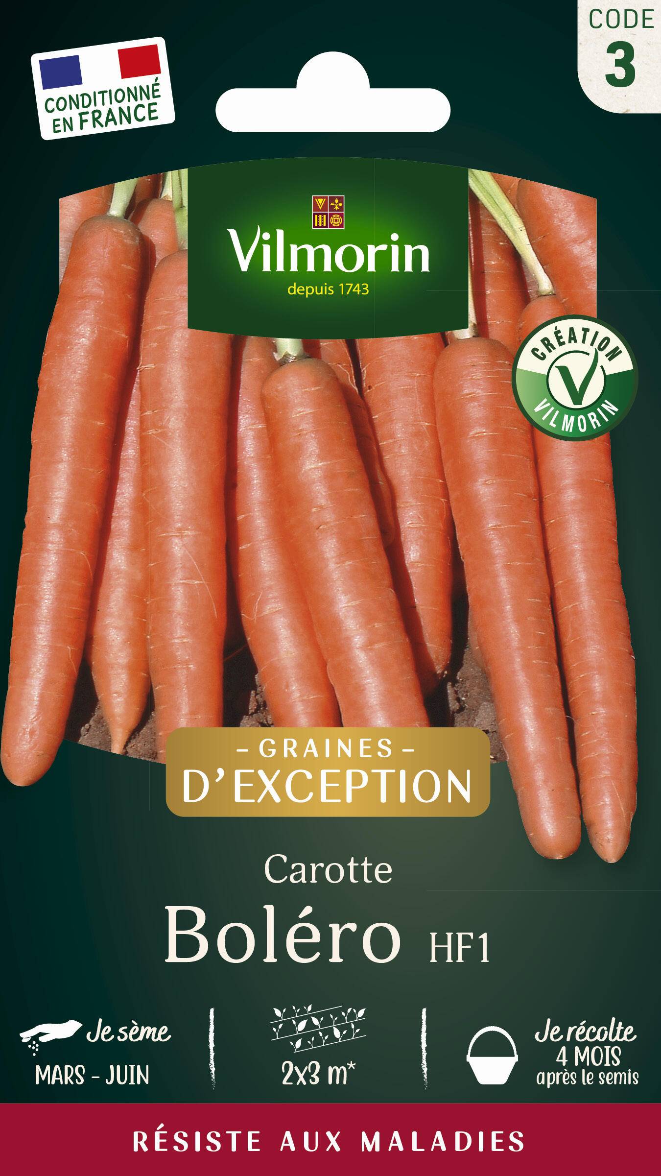 Vilmorin - Carotte Boléro F1 serie 3 sachet graines 1 g - Vilmorin