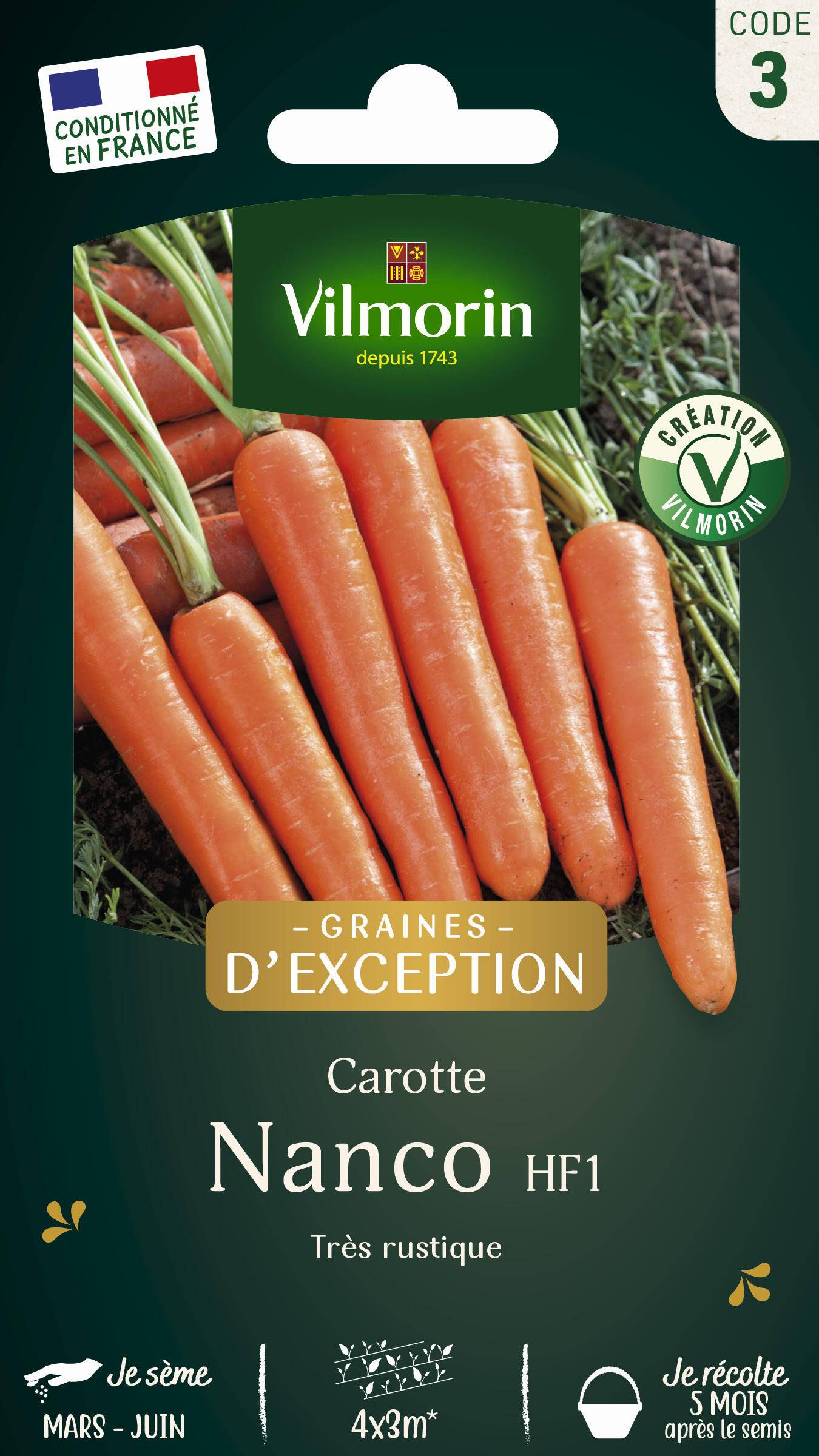 Vilmorin - Carotte Nanco F1 Graines d'Exception série 3 sachet graines 2 g - Vilmorin