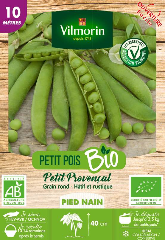 Vilmorin - Pois Petit Provençal Bio serie 10M boîte graines 123 g - Vilmorin - Image 1