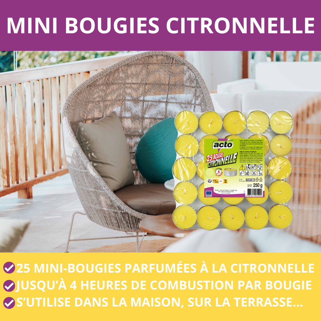Acto - Lot de 25 mini-bougies parfumées à la citronnelle. - Imagen 2