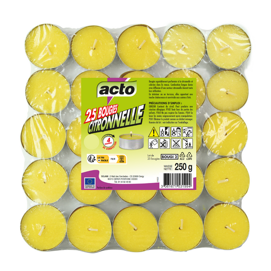 Acto - Lot de 25 mini-bougies parfumées à la citronnelle. - Image 4