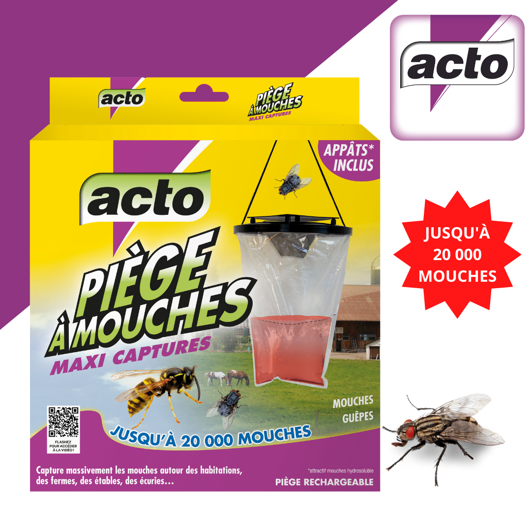 Acto - Estuche 1 trampa con cordón de suspensión + 4 cebos 25 g - ATRACTIVO MOSCAS HIDROSOLUBLE - Imagen 1