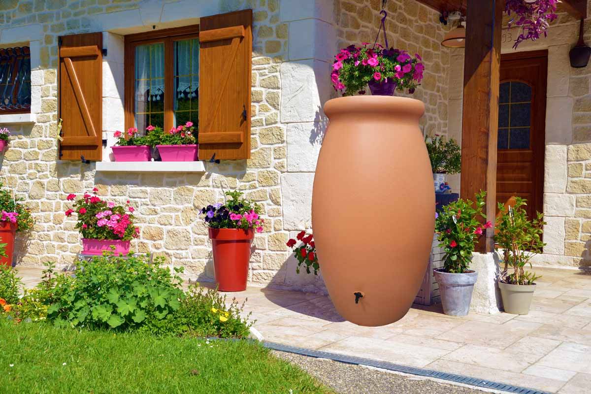 Belli - Recuperador de agua de lluvia 1000L jarra PE color terracota - BELLI - Imagen 2