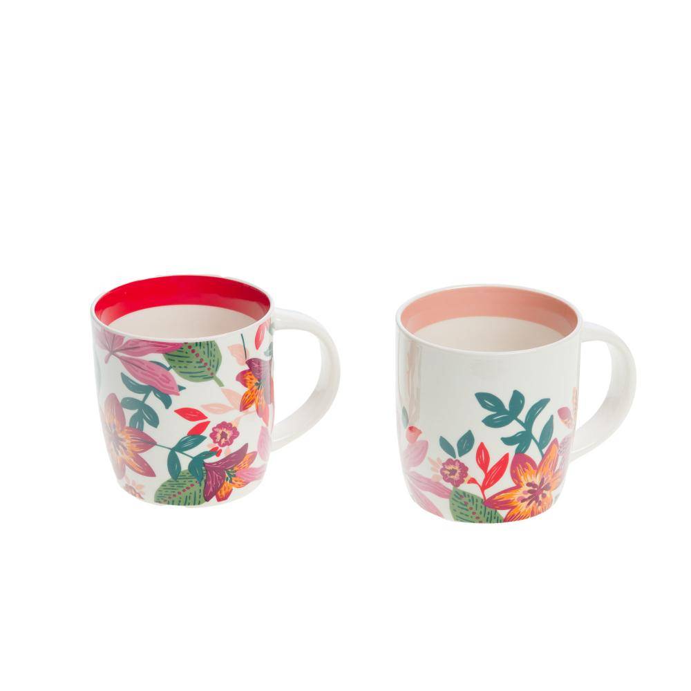 NONAME - Caja de 2 tazas de porcelana decorada L.8.9 cm l.7.099 cm H.8.5 cm - Amadeus - Imagen 1