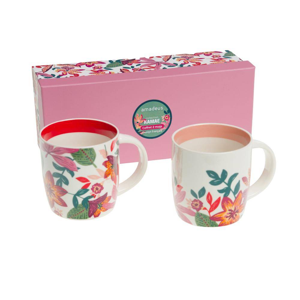 NONAME - Caja de 2 tazas de porcelana decorada L.8.9 cm l.7.099 cm H.8.5 cm - Amadeus - Imagen 2
