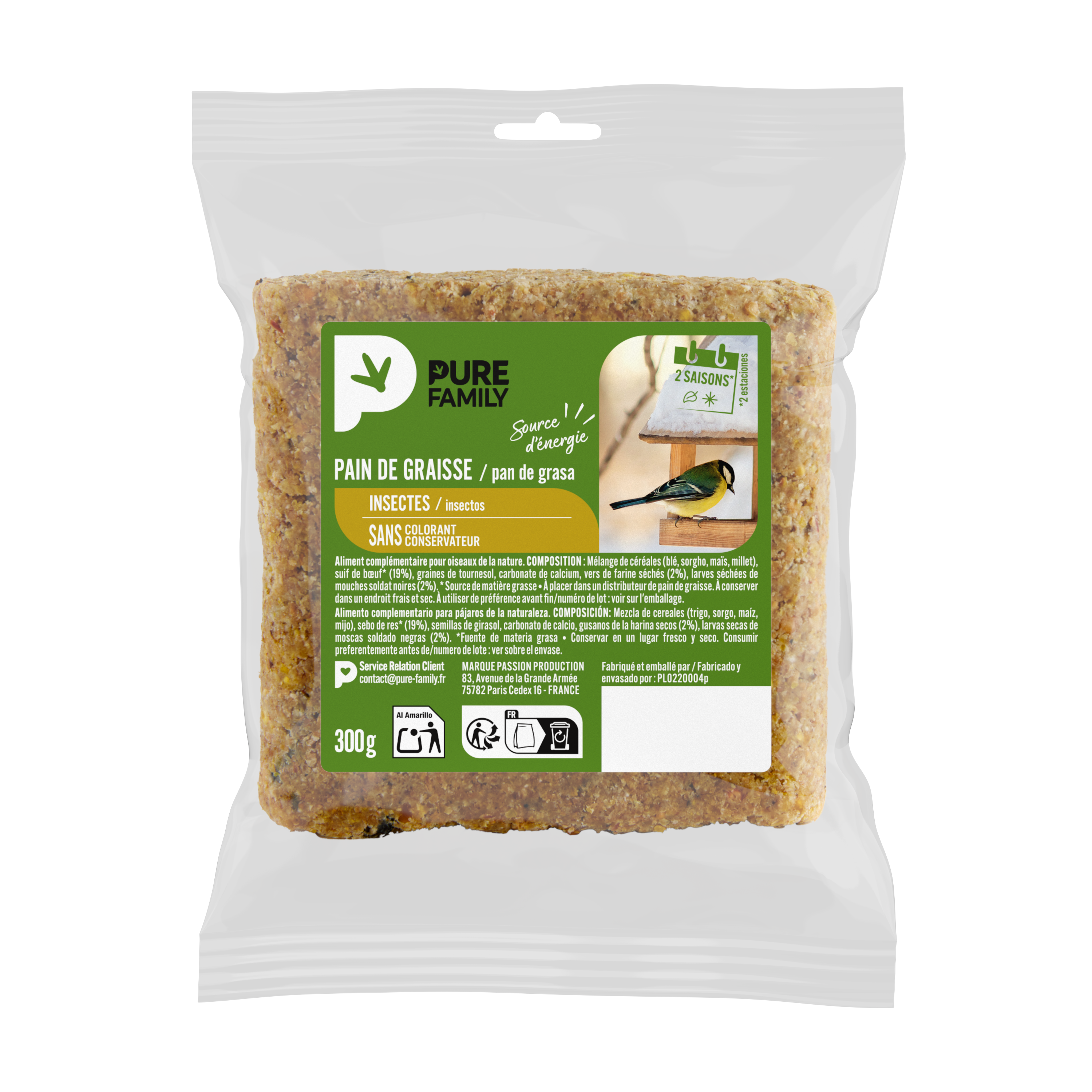 Pure Family - Pain de graisse Insectes 300 g - PURE FAMILY - Imagen 3