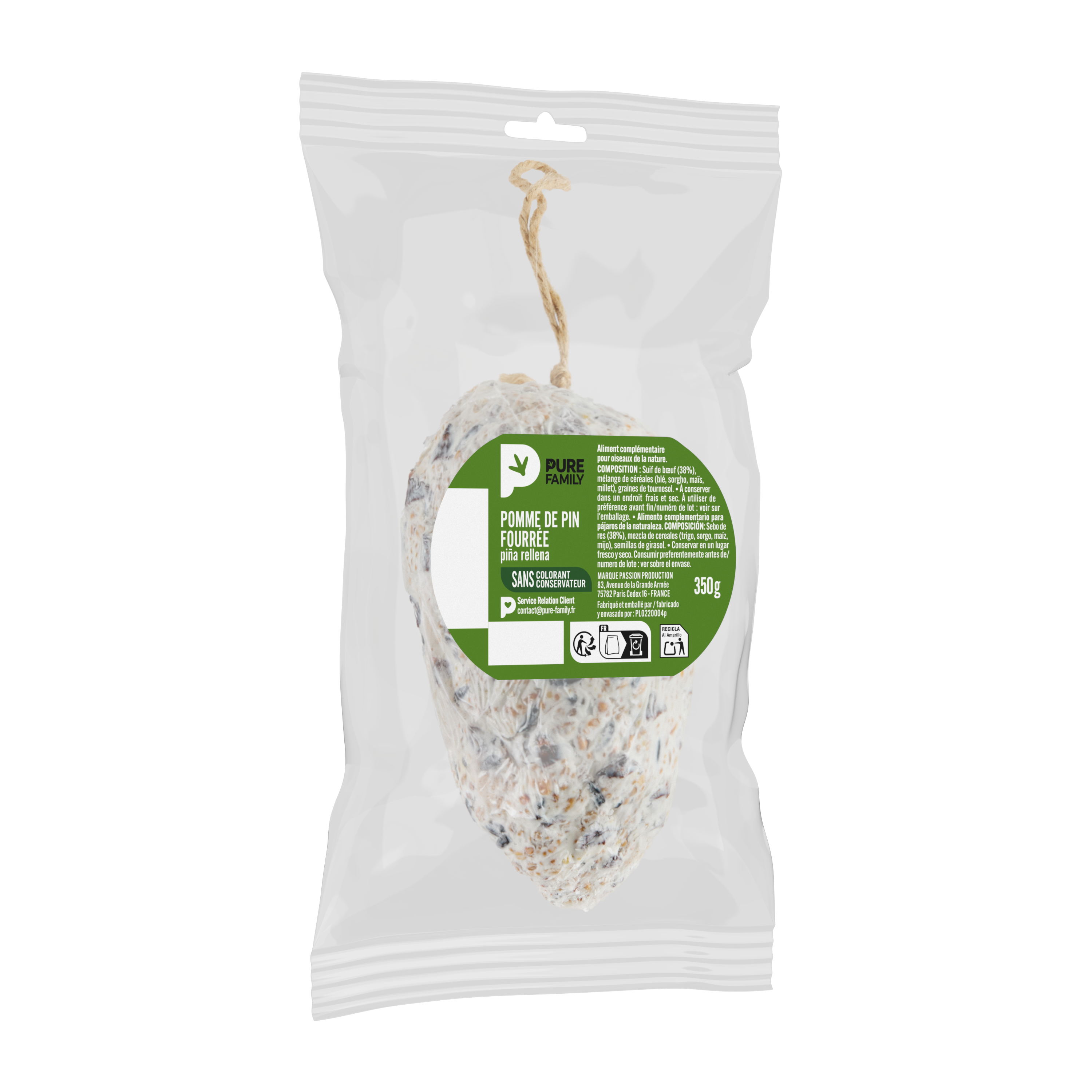 Pure Family - Pomme de pin avec graisse 350 g - PURE FAMILY - Imagen 3