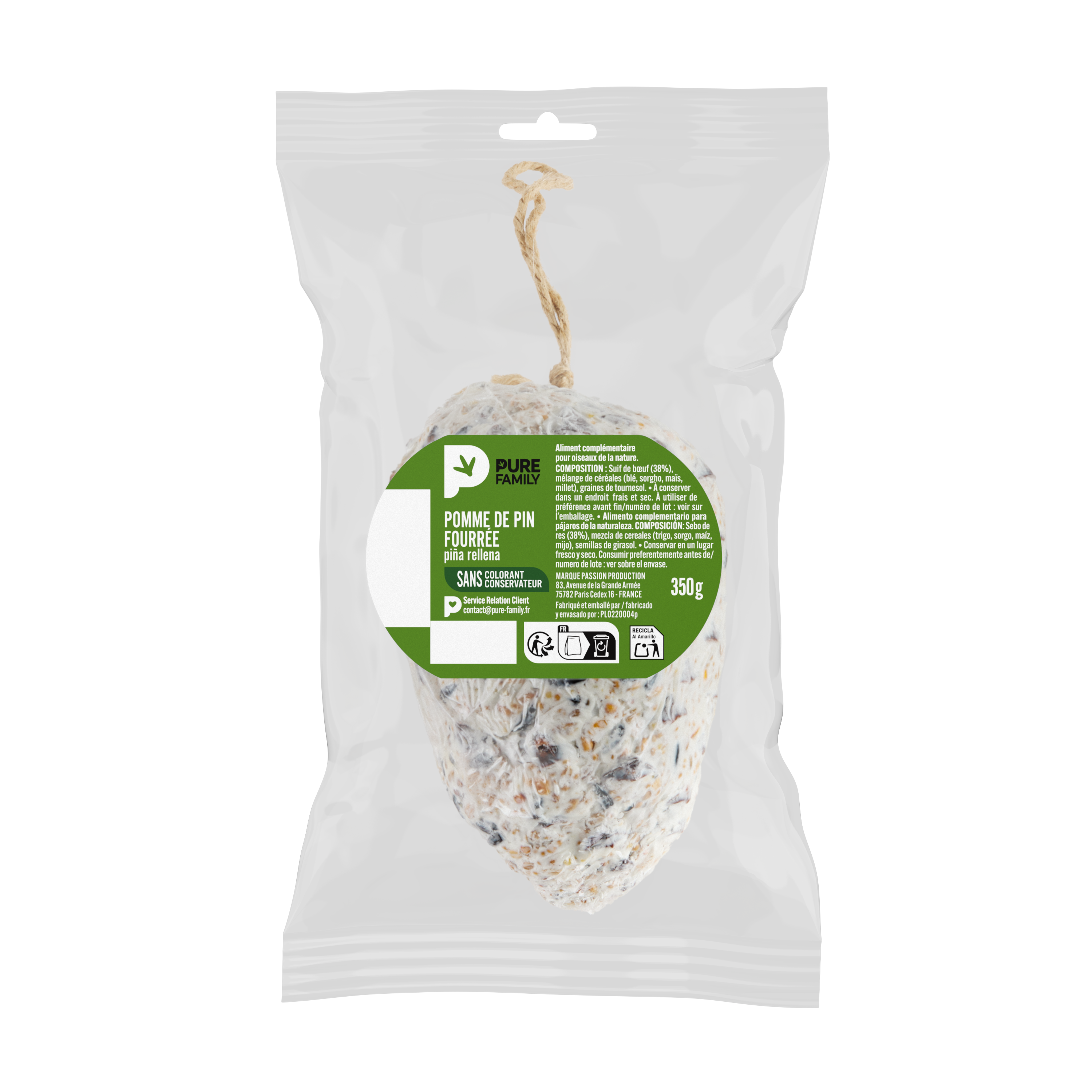 Pure Family - Pomme de pin avec graisse 350 g - PURE FAMILY - Imagen 4