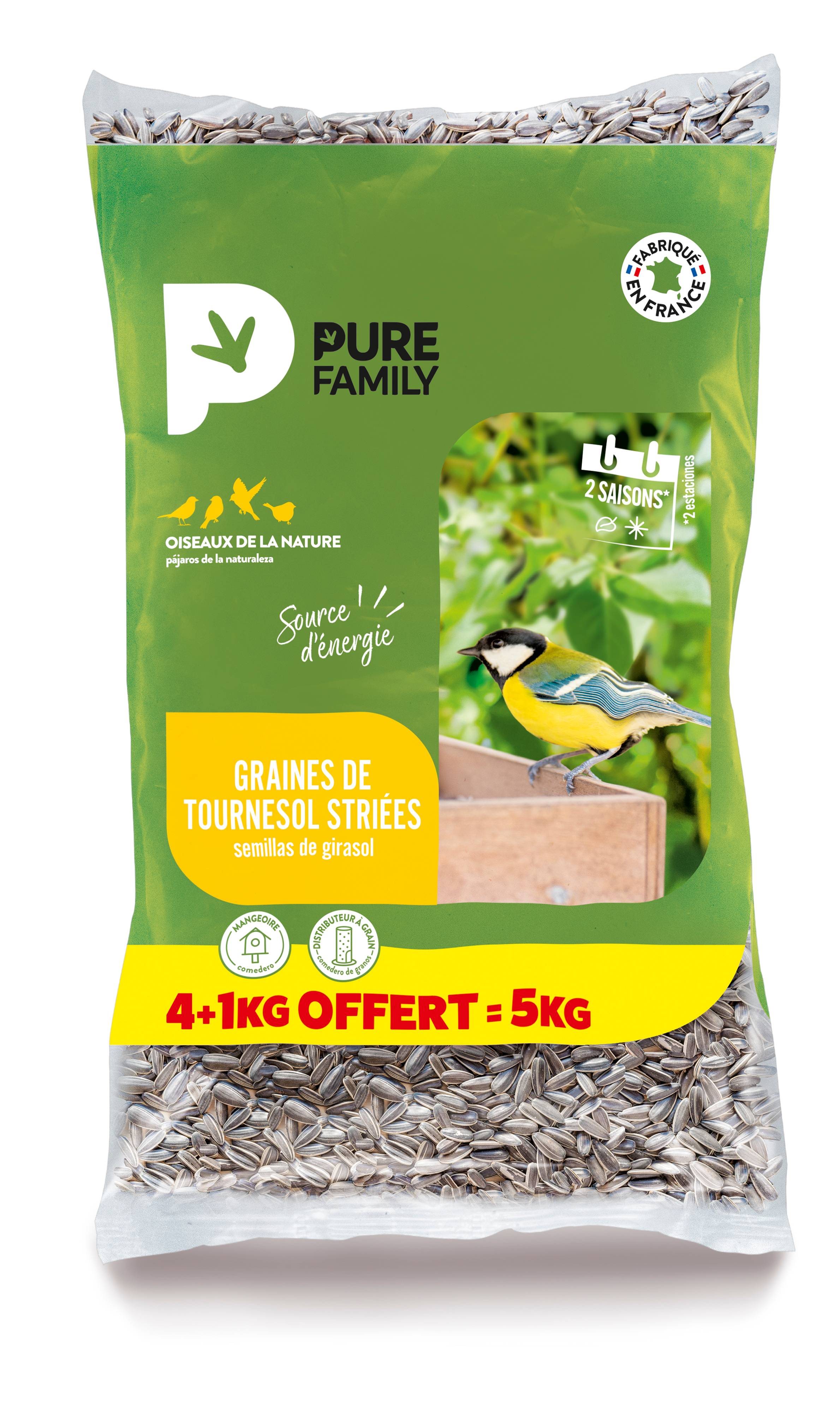 Pure Family - Graines de tournesol striées 4 kg + 1 kg offert - PURE FAMILY