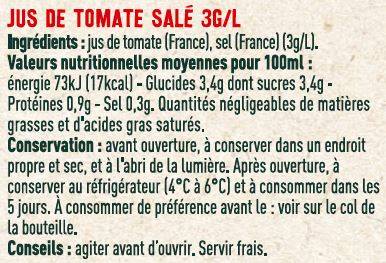 Les Sens du Terroir - Jus de tomate salé 3G/L 1 L - Les Sens du Terroir - Imagen 2