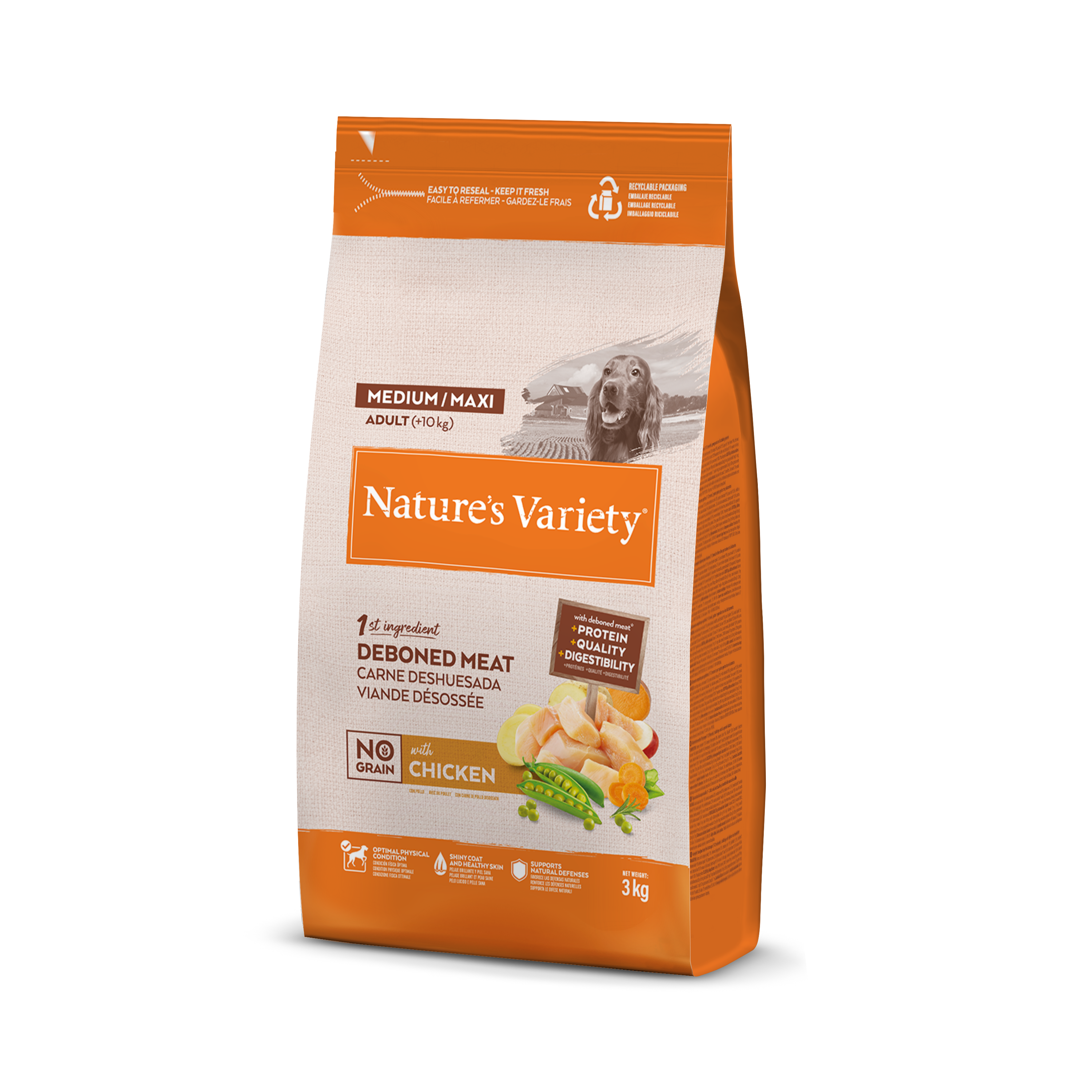 Croquettes pour chien adulte sans céréales medium maxi poulet 3 kg - Nature's Variety - Imagen 3