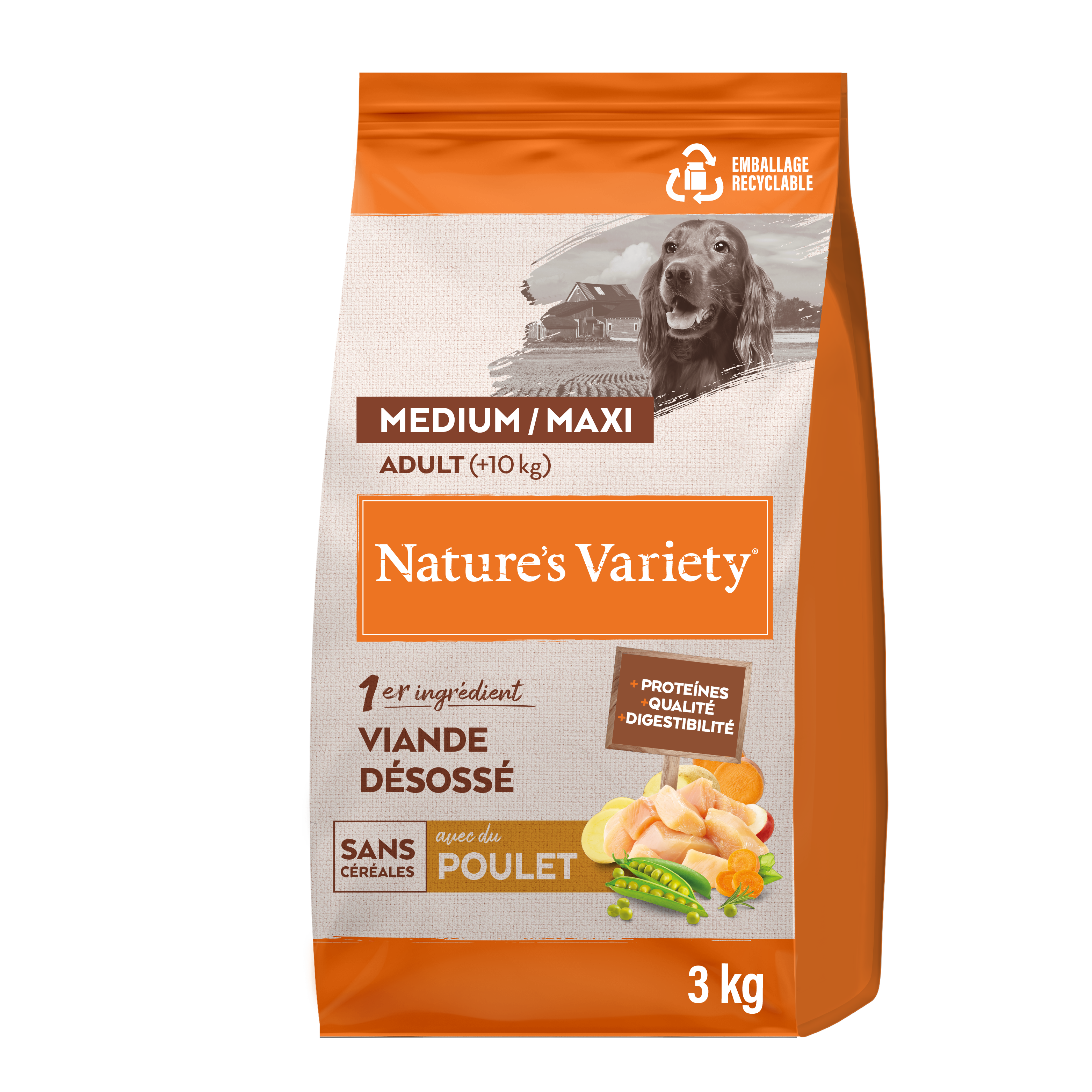 Croquettes pour chien adulte sans céréales medium maxi poulet 3 kg - Nature's Variety - Imagen 4