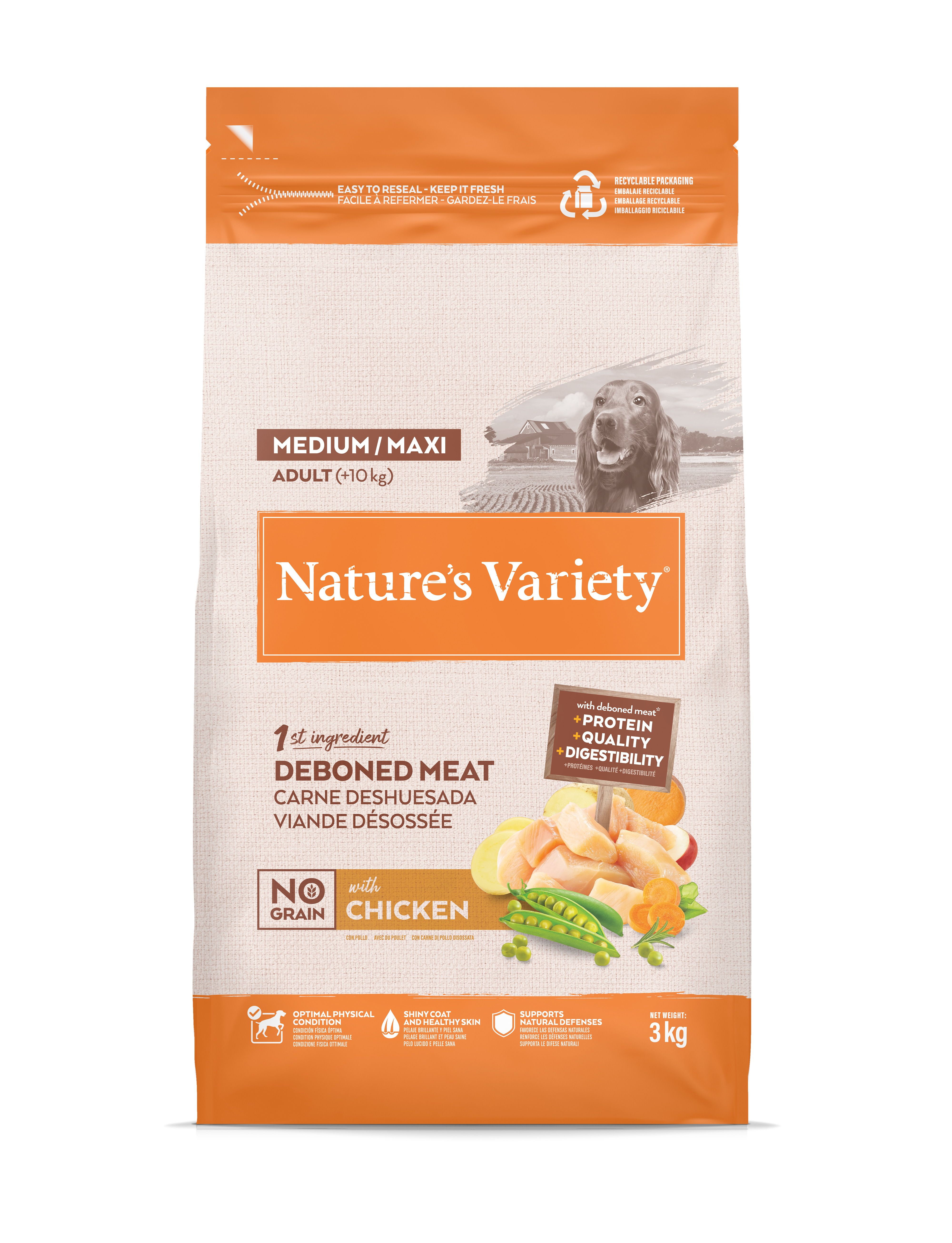 Croquettes pour chien adulte sans céréales medium maxi poulet 3 kg - Nature's Variety - Imagen 1