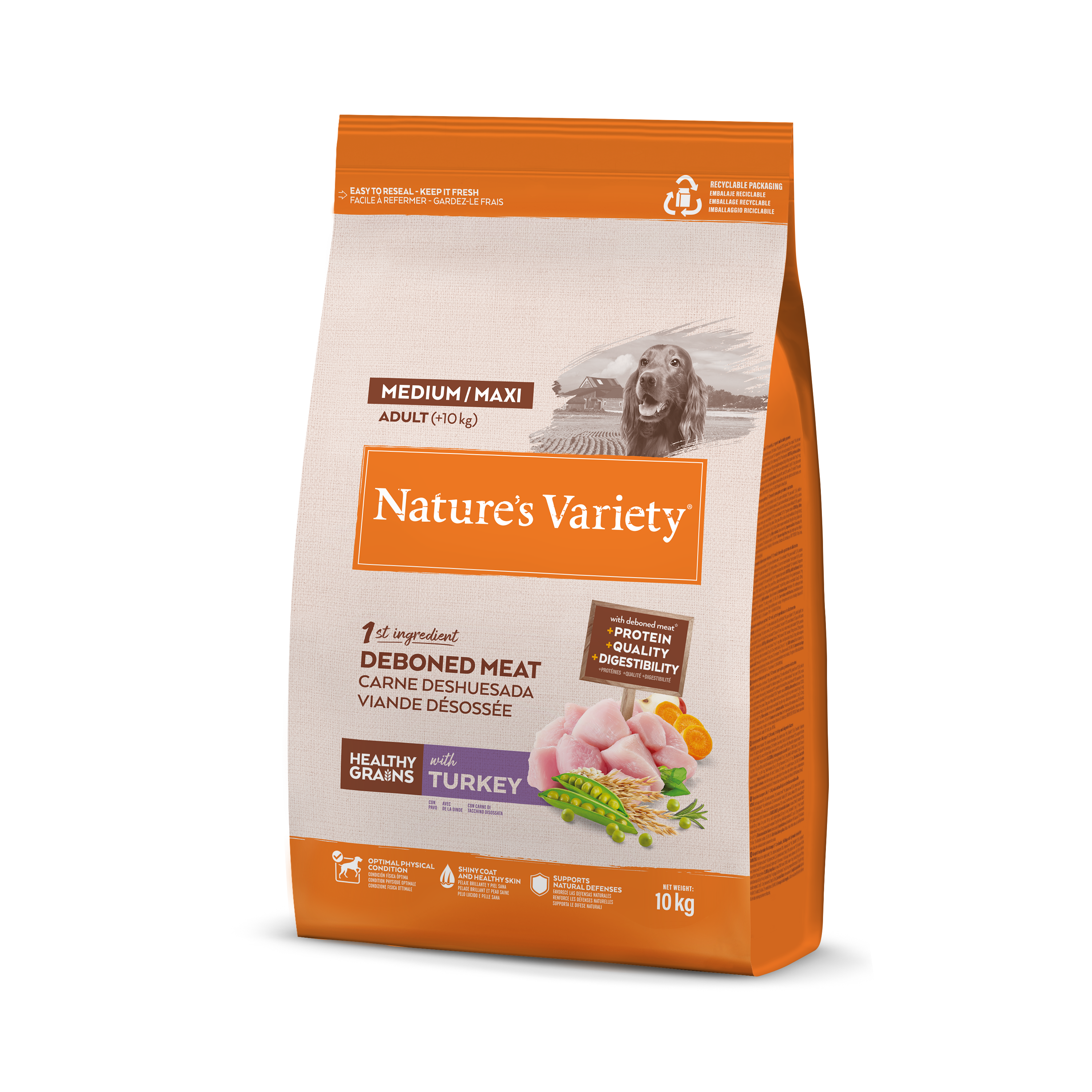 Croquetas para perro adulto con cereales saludables medium maxi pavo 10 kg - Nature's Variety - Imagen 6