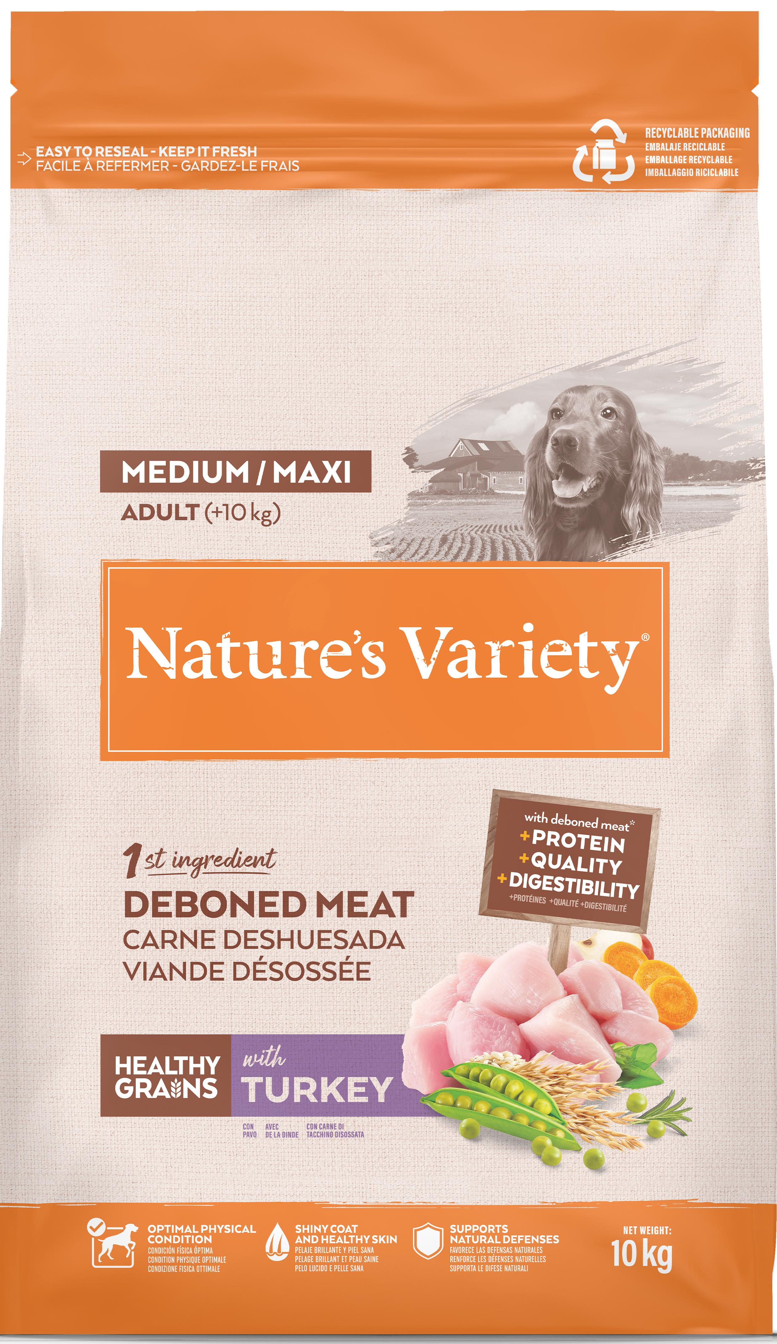 Croquetas para perro adulto con cereales saludables medium maxi pavo 10 kg - Nature's Variety - Imagen 1