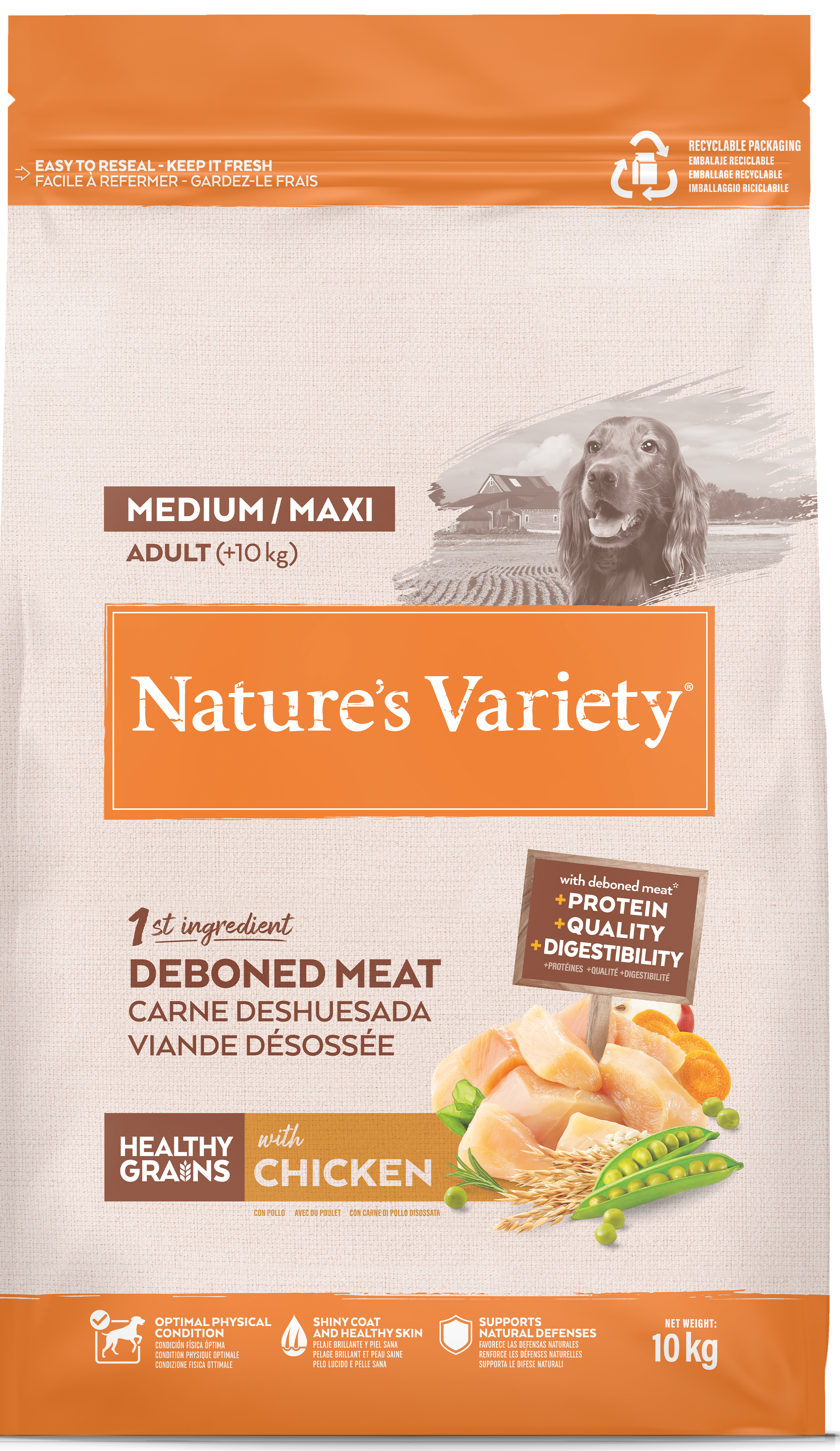 Croquettes pour chien adulte avec céréales saines medium maxi poulet 10 kg - Nature's Variety - Imagen 1