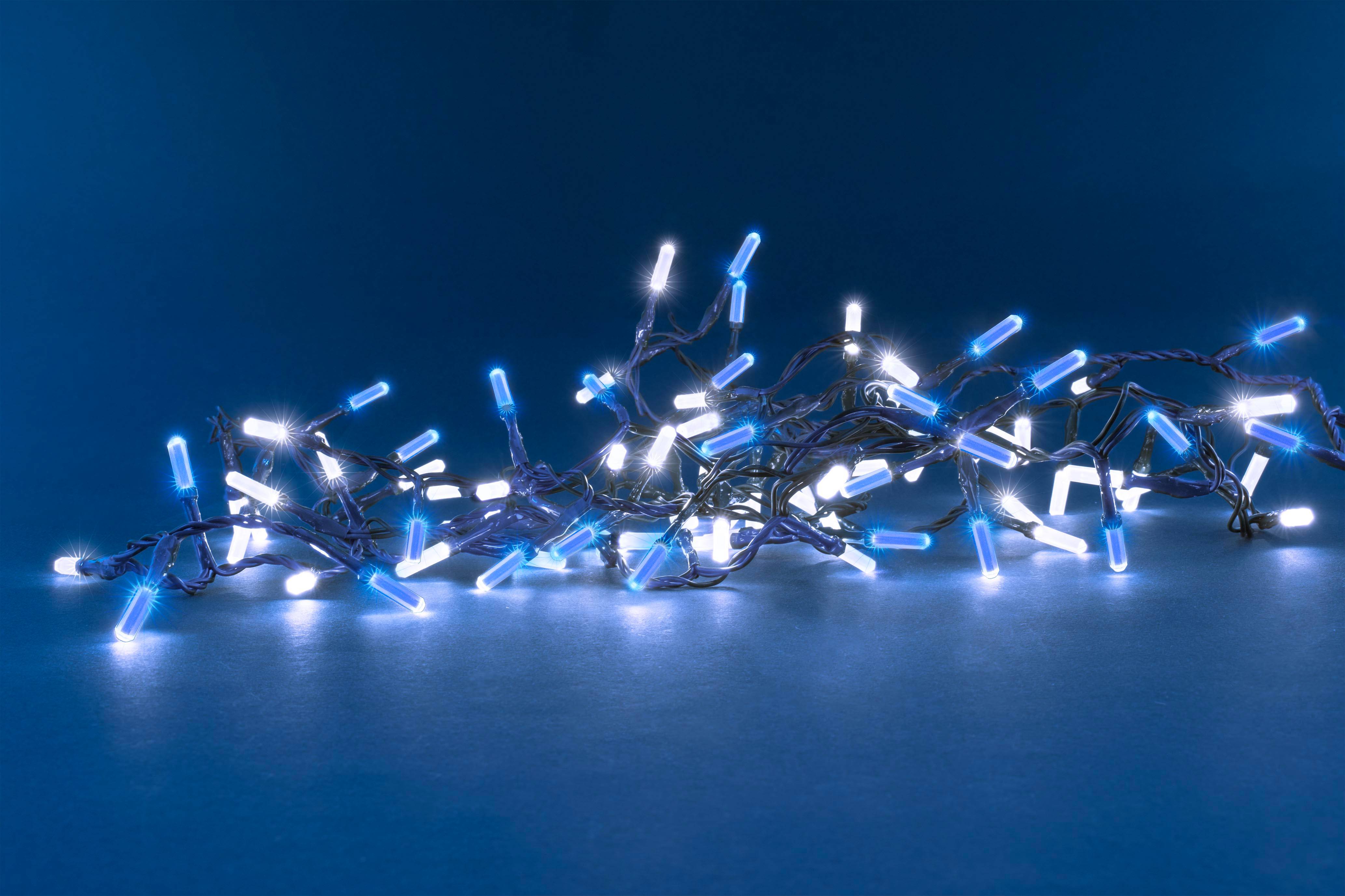 Blachere Illumination - Guirlande LED Diamant 8m 24V - 200LED B/Bleu - Animée - Timer - Ext/Int - Câble vert