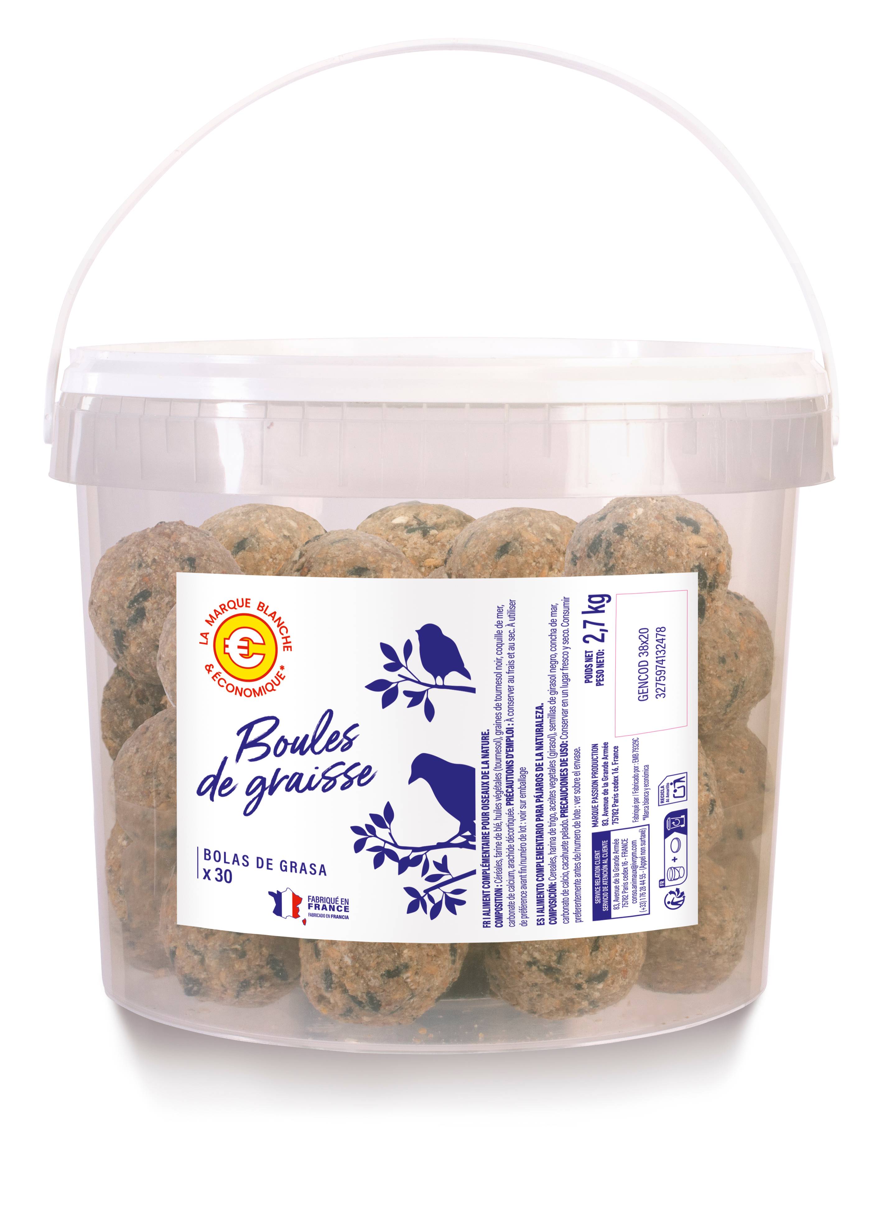 Marque Blanche et Economique - Boules de graisse 90 g x 30