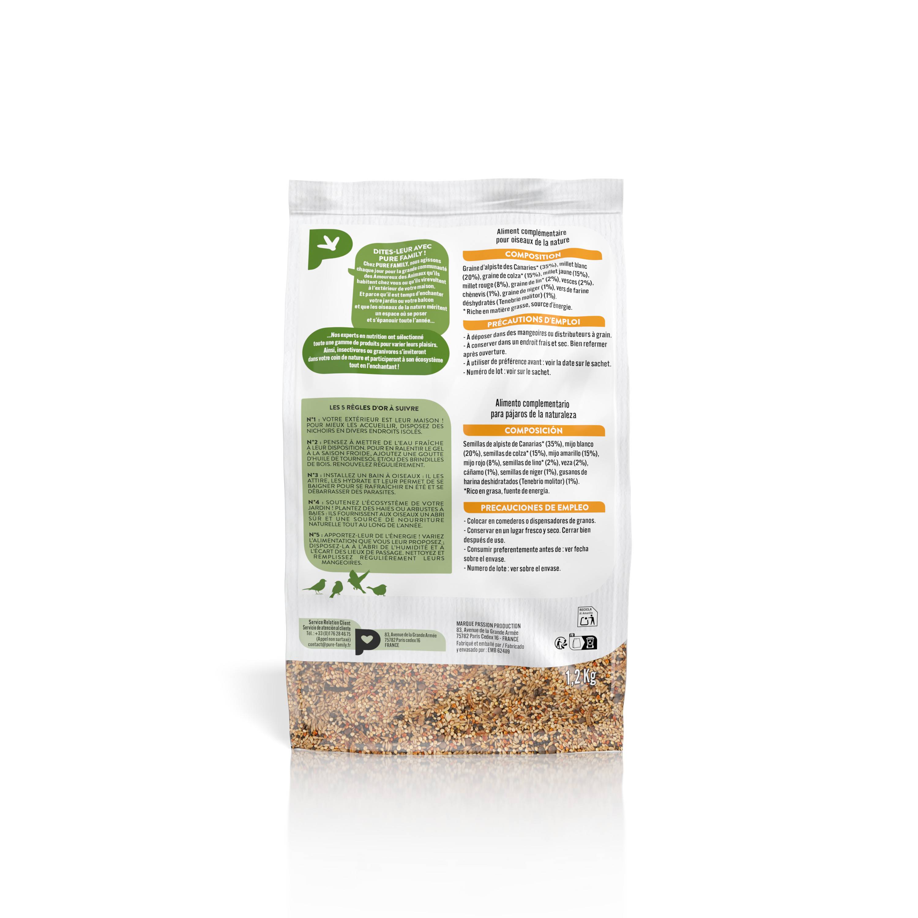 Pure Family - Mélange de graines Mésange / Rouge gorge 1,2 kg - PURE FAMILY - Imagen 2