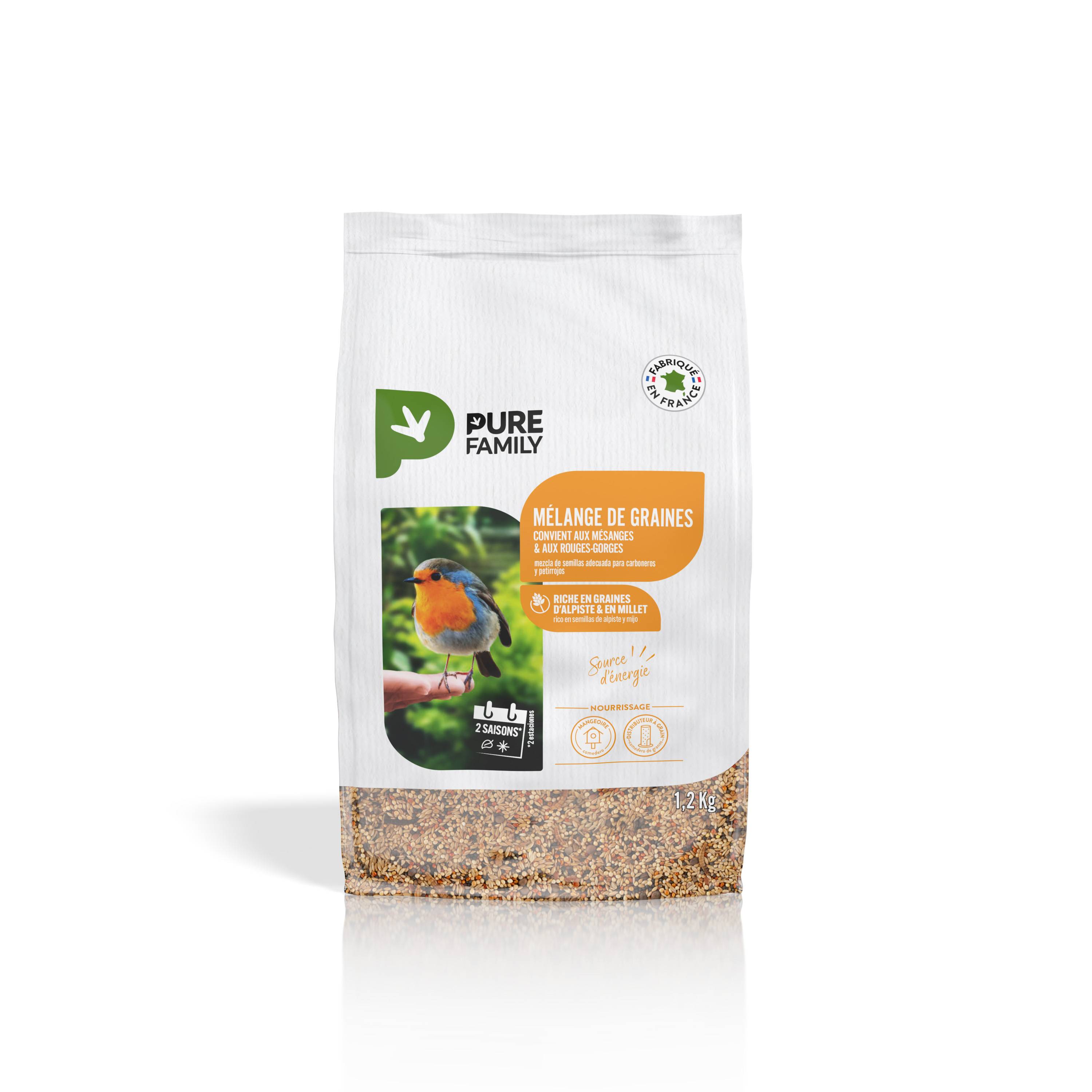 Pure Family - Mélange de graines Mésange / Rouge gorge 1,2 kg - PURE FAMILY
