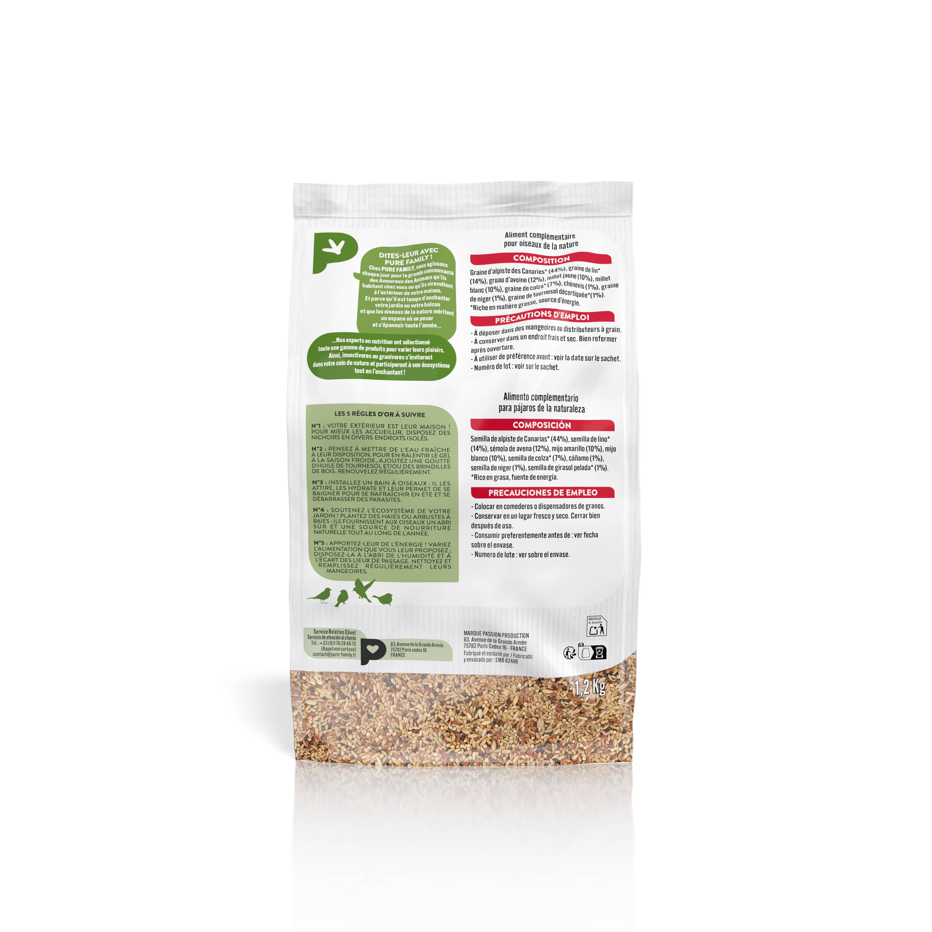 Pure Family - Mezcla de semillas Jilguero / Pinzón 1,2 kg - PURE FAMILY - Imagen 2
