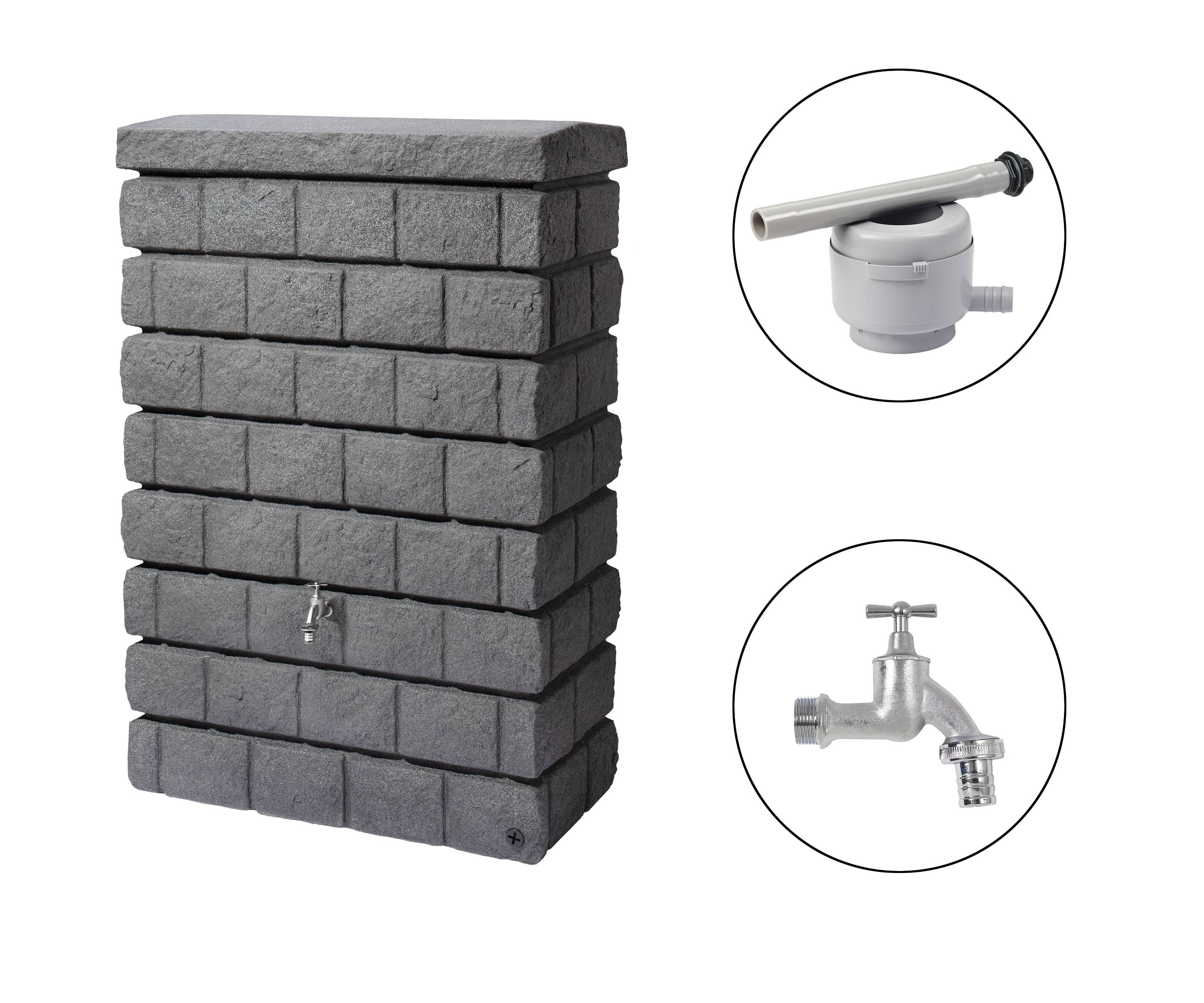 Garantia - Récupérateur d'eau de pluie 300L Rocky junior collecteur et robinet inclus gris granite - Garantia