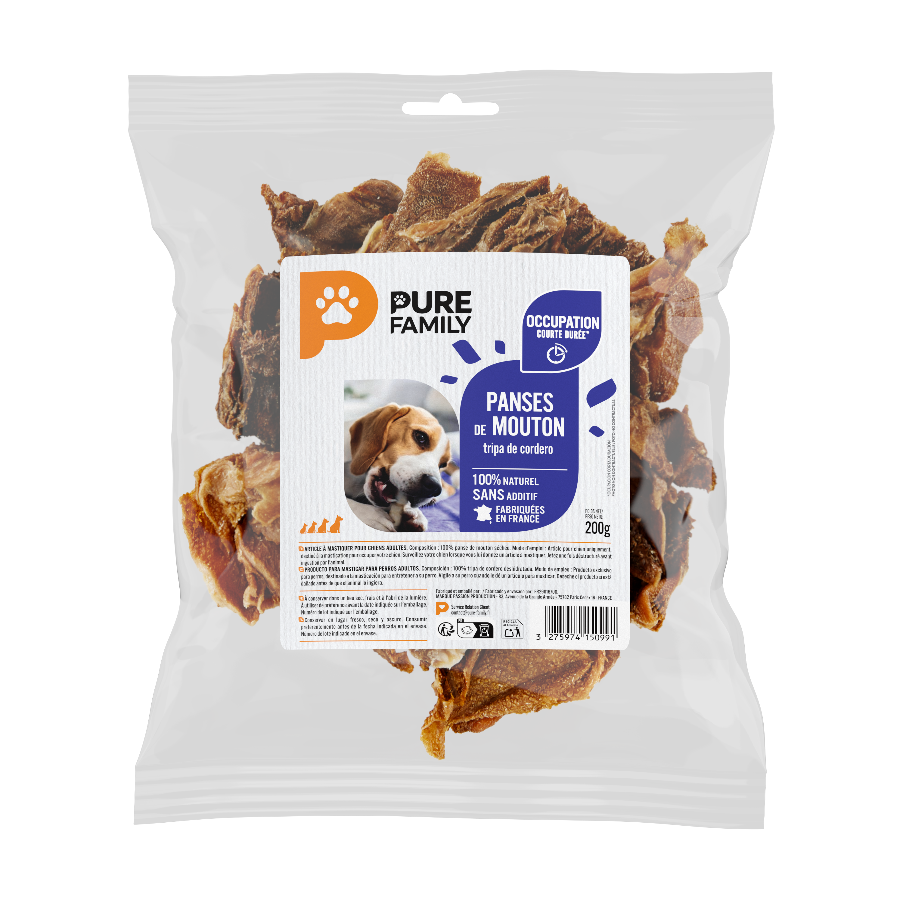 Pure Family - Sachet de friandises panses de mouton pour chien - 200 g - PURE FAMILY - Imagen 2