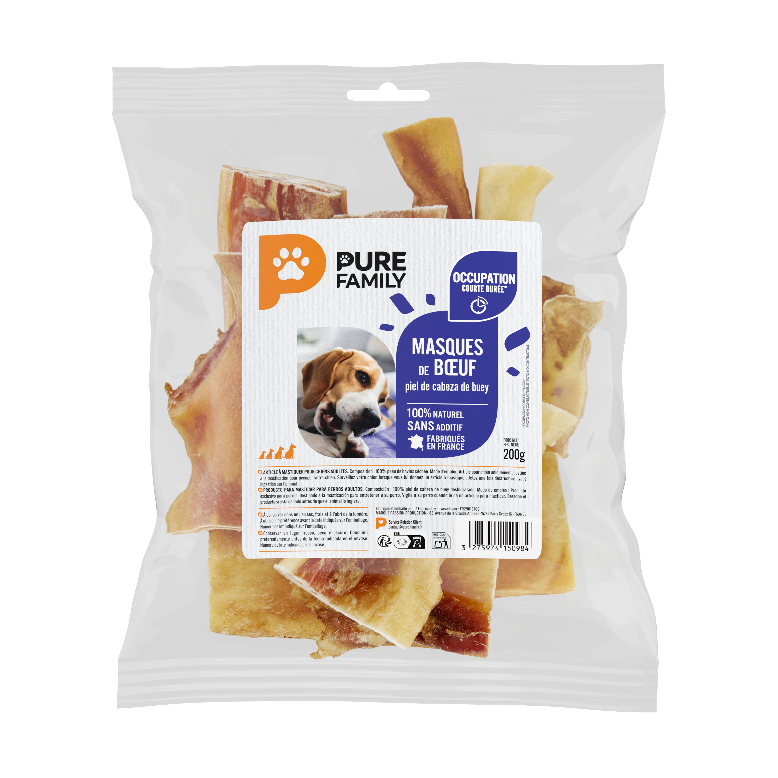 Pure Family - Sachet de friandises masques de bœuf pour chien - 200 g - PURE FAMILY