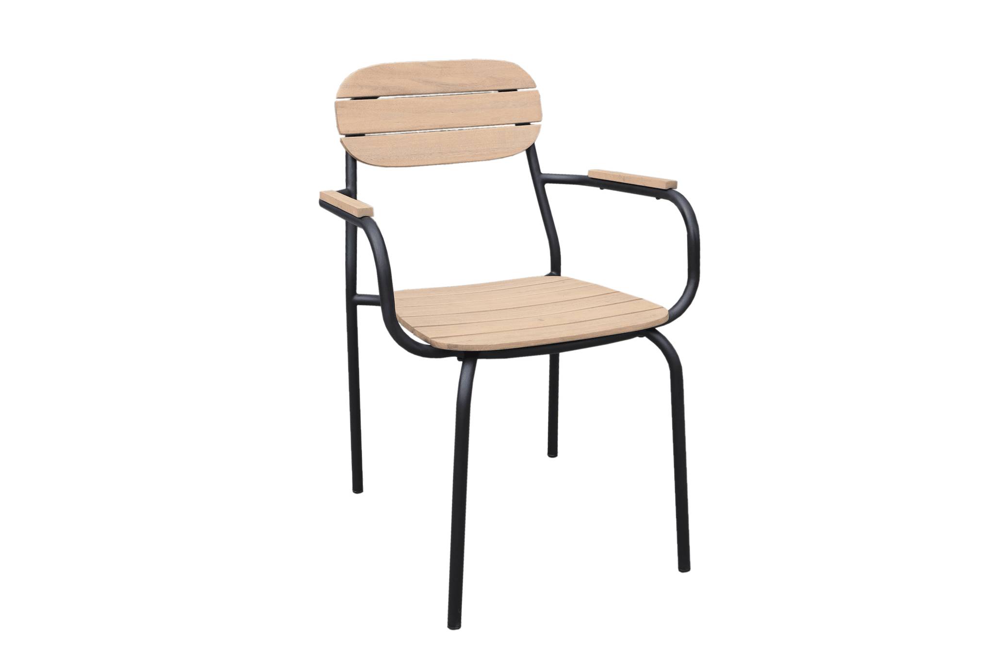 Ecloz - Fauteuil de jardin acier bois empilable noir Fedora ECLOZ