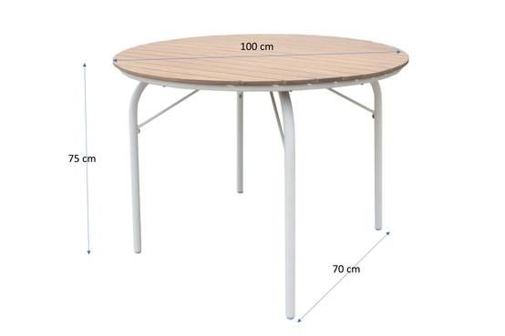 Ecloz - Table de jardin ronde acier bois métal 4 personnes écru bois Frany ECLOZ - Image 2