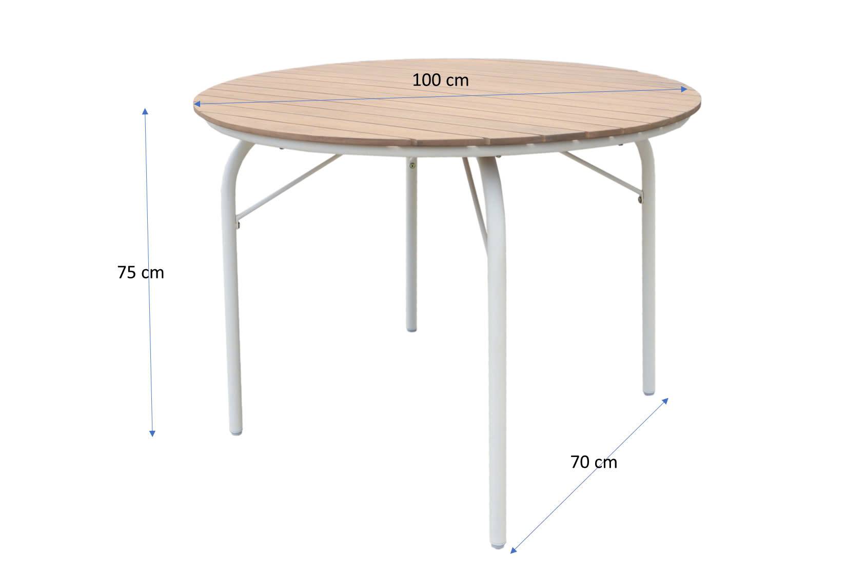 Ecloz - Table de jardin ronde acier bois métal 4 personnes écru bois Frany ECLOZ - Imagen 2