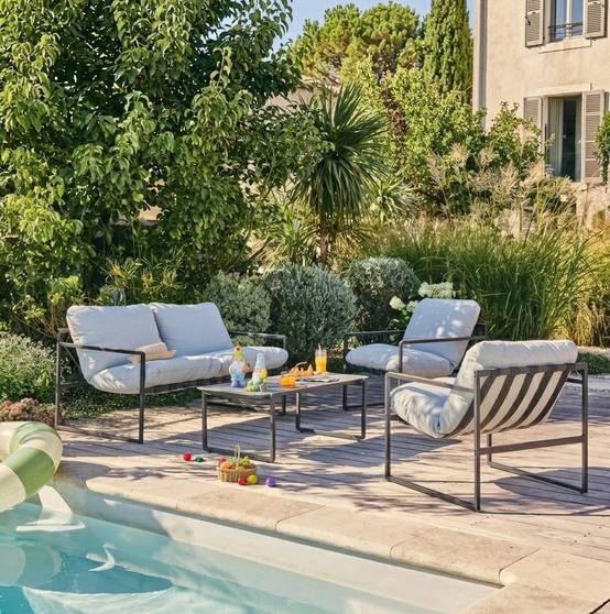Ecloz - Salon de jardin détente métal 4 personnes anthracite Francis ECLOZ - Image 1