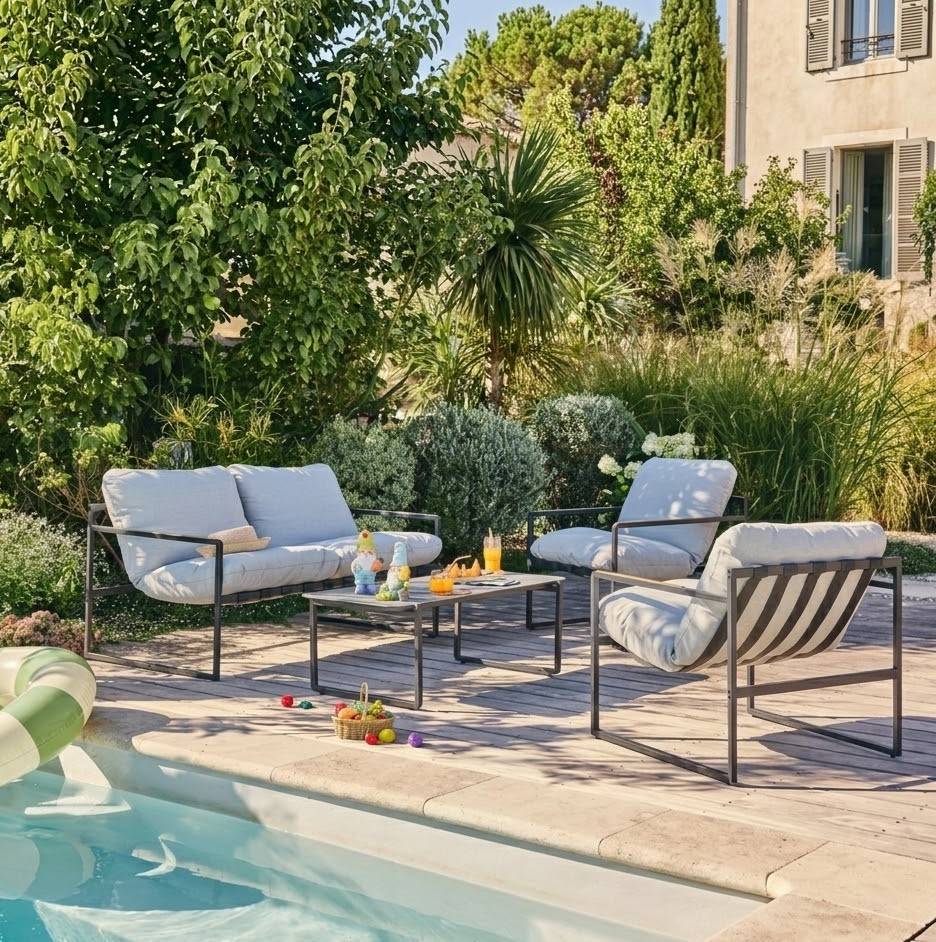 Ecloz - Salon de jardin détente métal 4 personnes anthracite Francis ECLOZ - Image 1