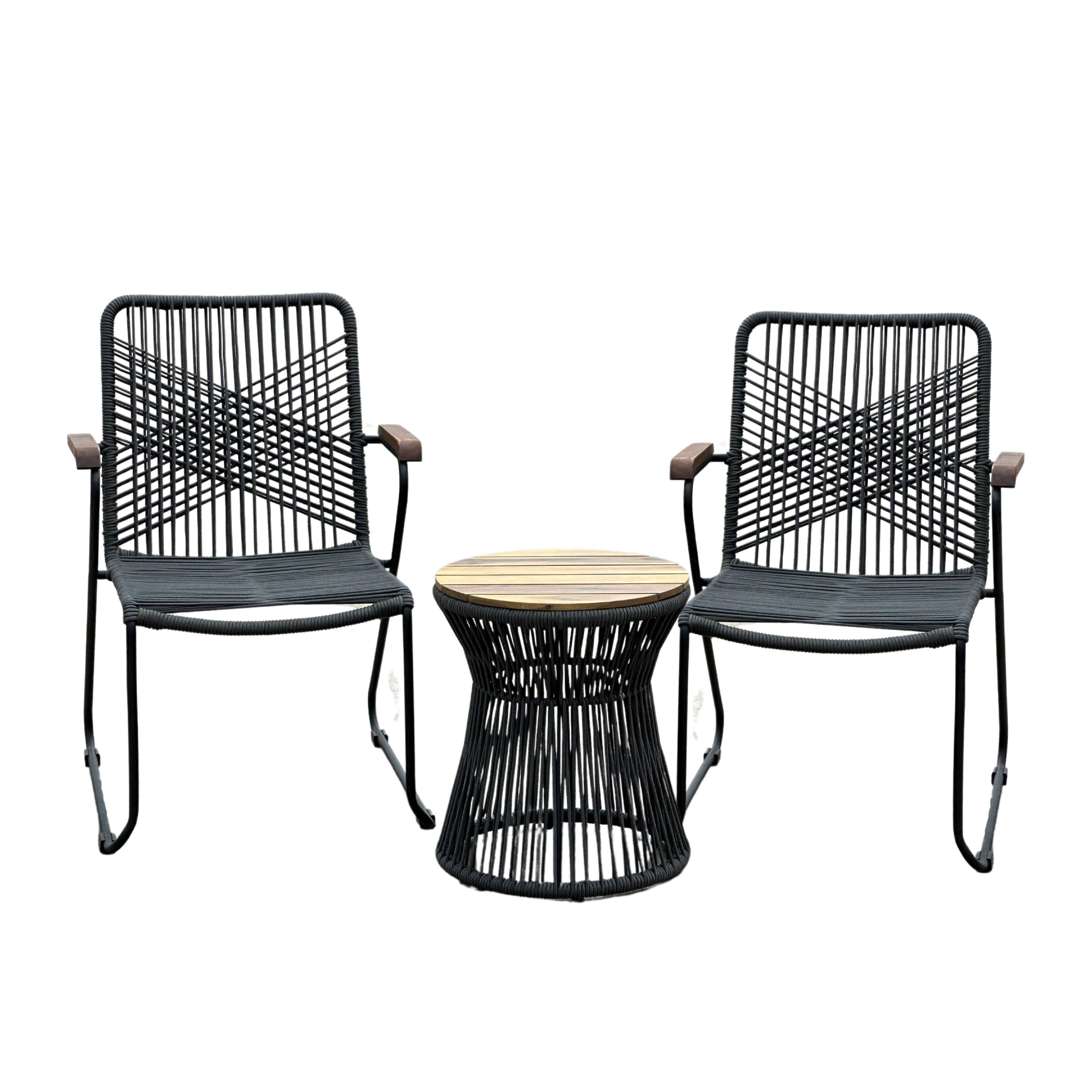 Ecloz - Salon de jardin détente acier corde acacia 2 personnes Fabrice ECLOZ