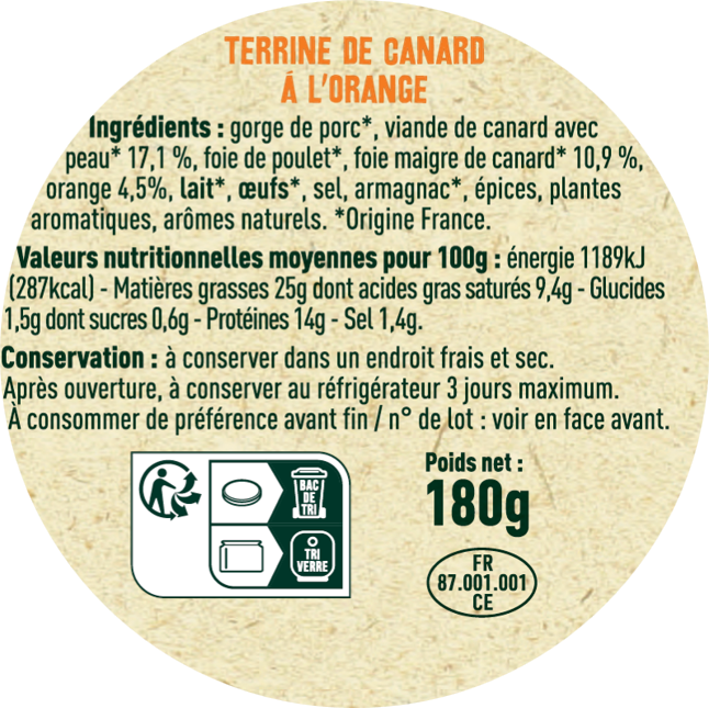 Les Sens du Terroir - Terrine de canard à l'orange 180 g - Les Sens du Terroir - Imagen 3